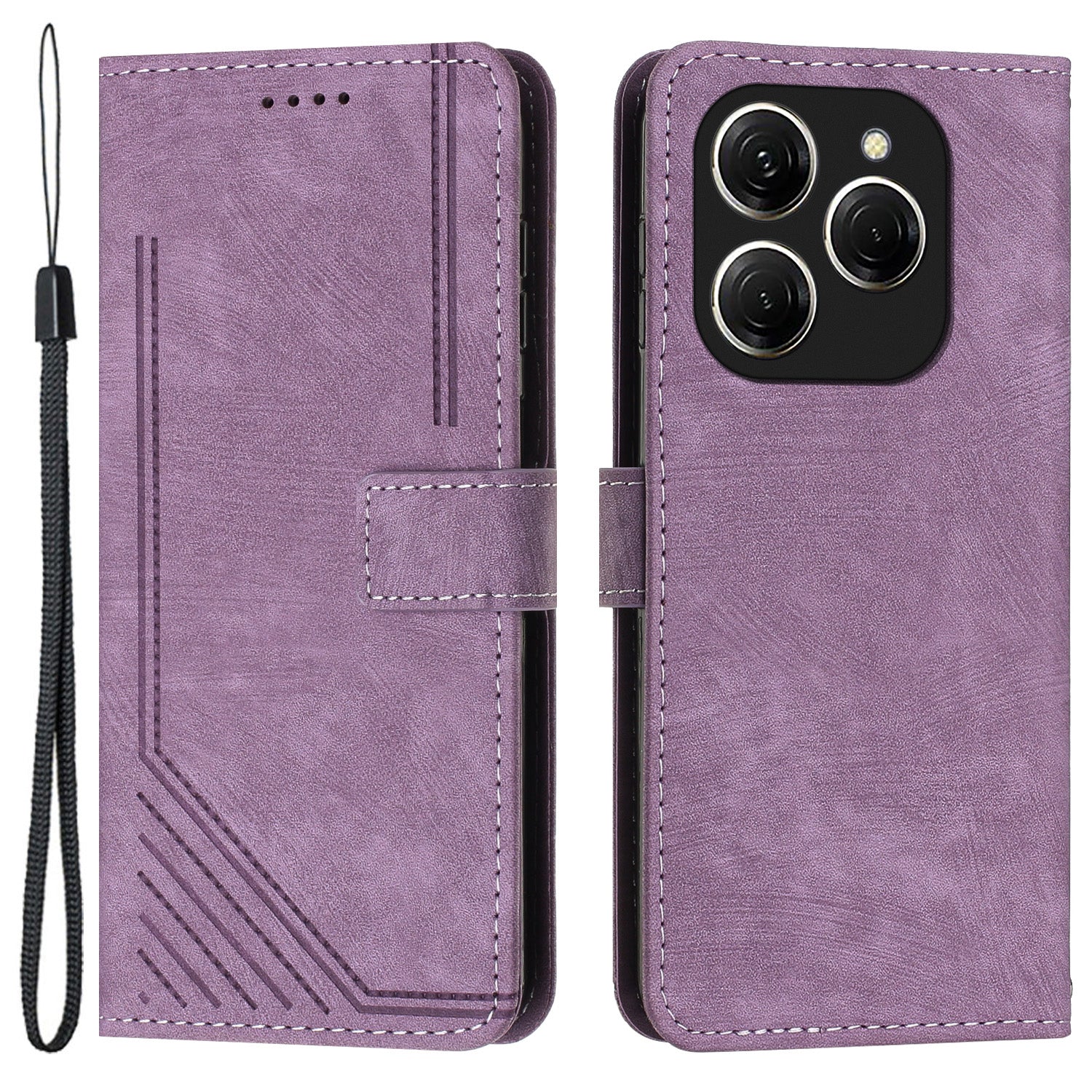 For Transsion Tecno Spark 20 Pro Case Line Imprinted Leather Phone Cover with Card Holder Stand