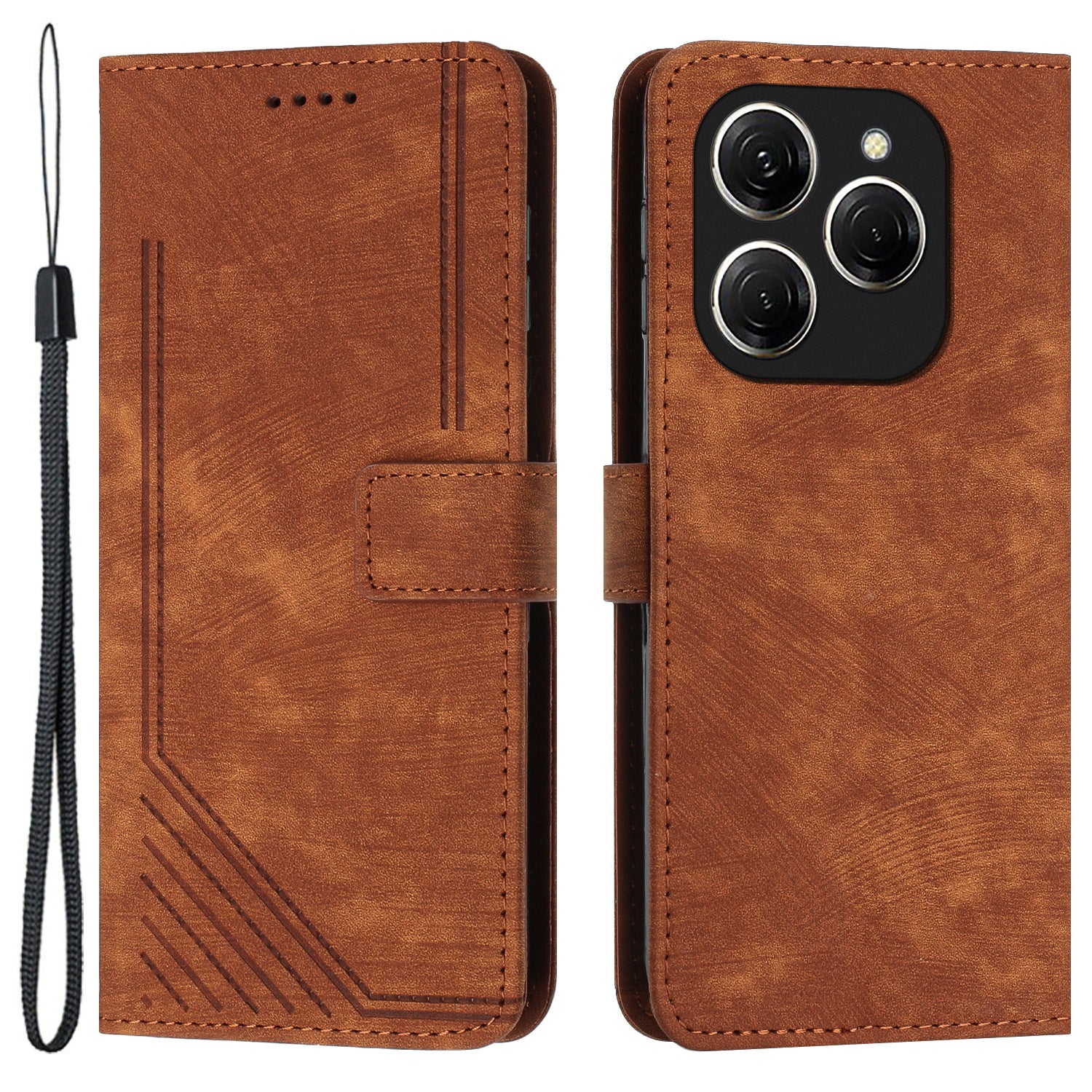 For Transsion Tecno Spark 20 Pro Case Line Imprinted Leather Phone Cover with Card Holder Stand