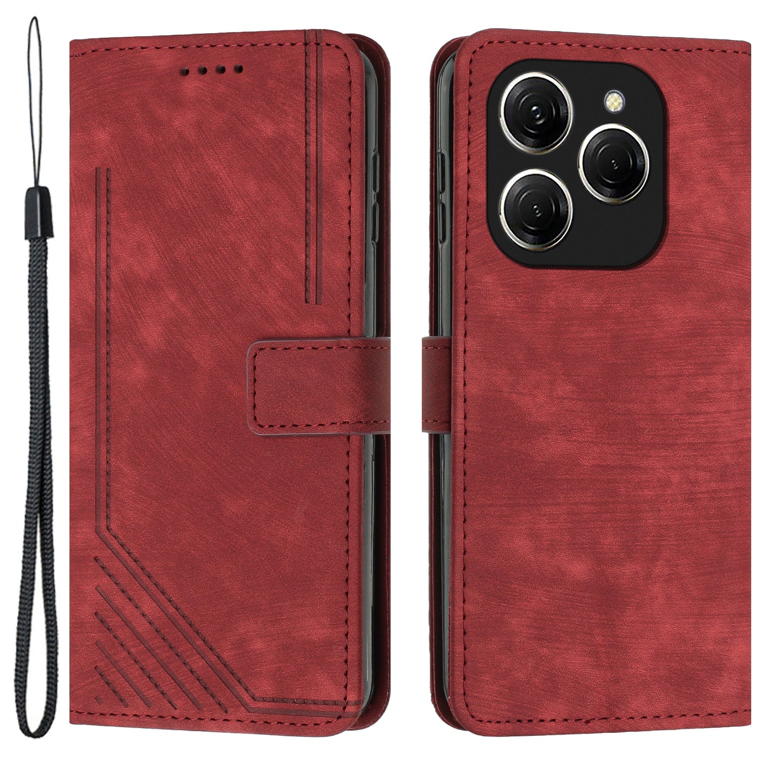 For Transsion Tecno Spark 20 Pro Case Line Imprinted Leather Phone Cover with Card Holder Stand
