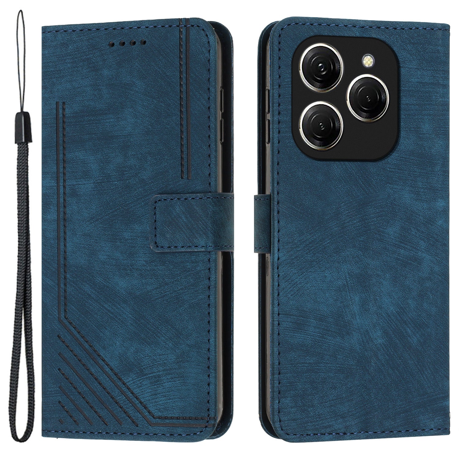 For Transsion Tecno Spark 20 Pro Case Line Imprinted Leather Phone Cover with Card Holder Stand