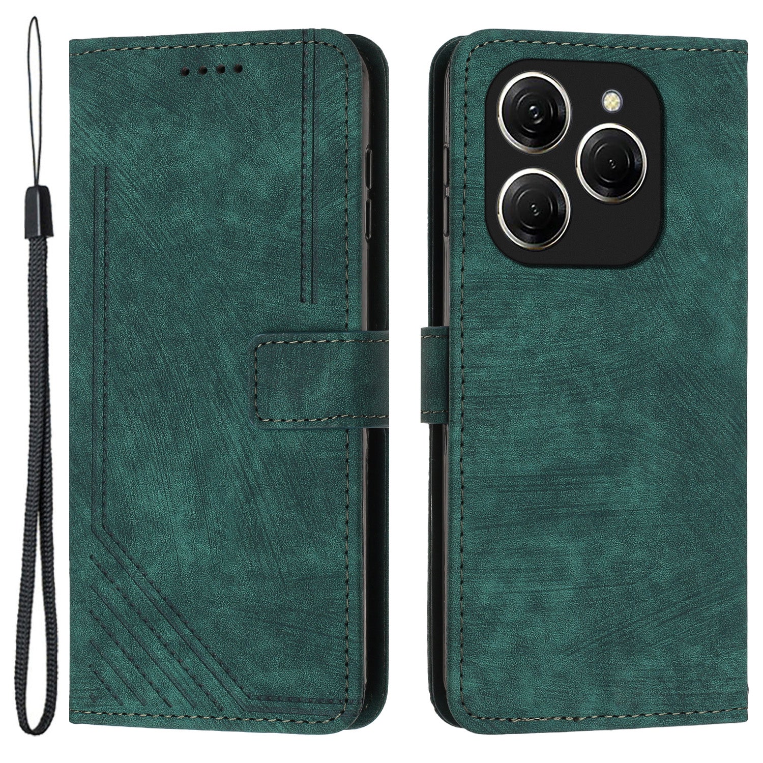 For Transsion Tecno Spark 20 Pro Case Line Imprinted Leather Phone Cover with Card Holder Stand