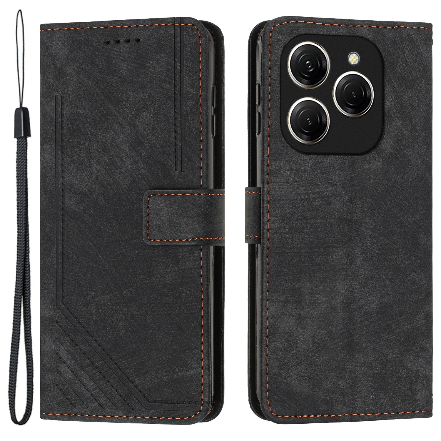 For Transsion Tecno Spark 20 Pro Case Line Imprinted Leather Phone Cover with Card Holder Stand
