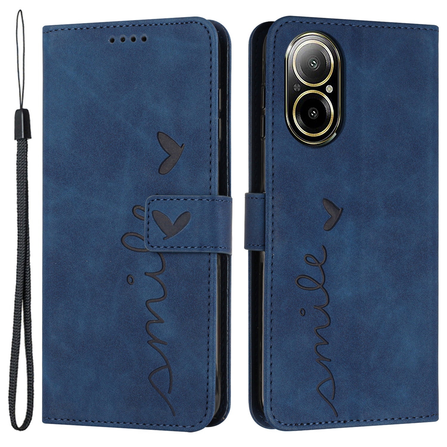 For Realme C67 4G Case with Strap Heart Imprinted PU Leather Phone Cover