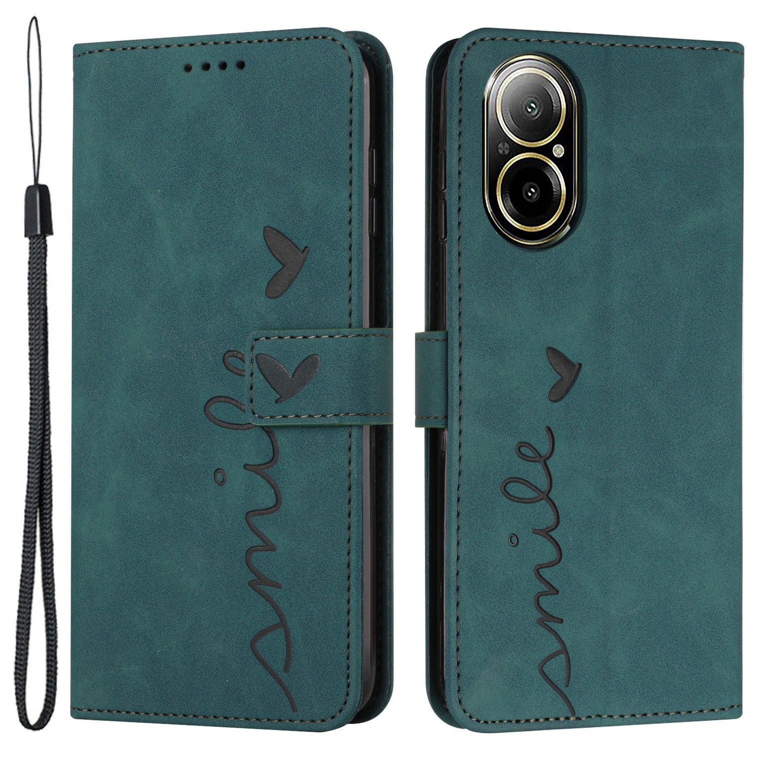 For Realme C67 4G Case with Strap Heart Imprinted PU Leather Phone Cover