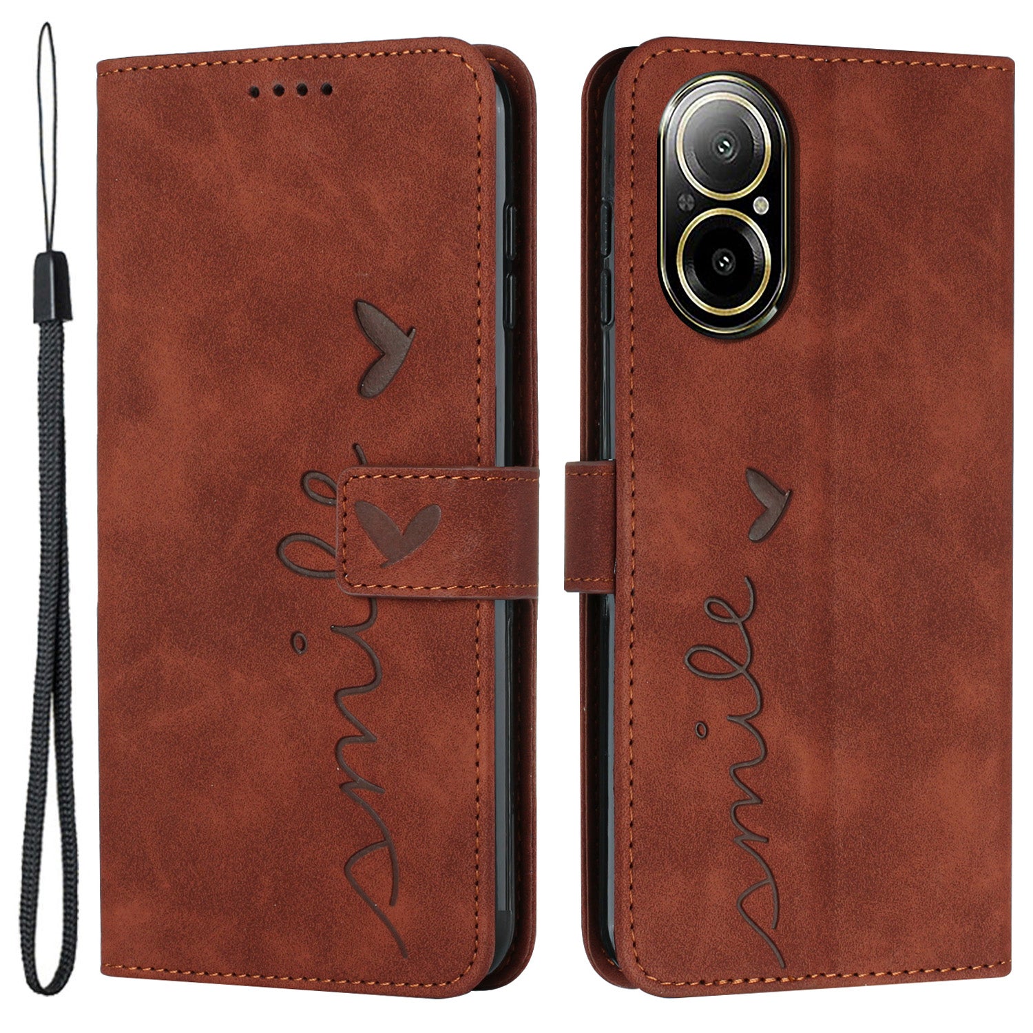 For Realme C67 4G Case with Strap Heart Imprinted PU Leather Phone Cover