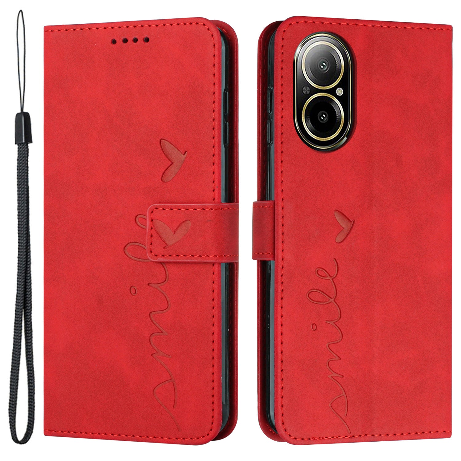 For Realme C67 4G Case with Strap Heart Imprinted PU Leather Phone Cover