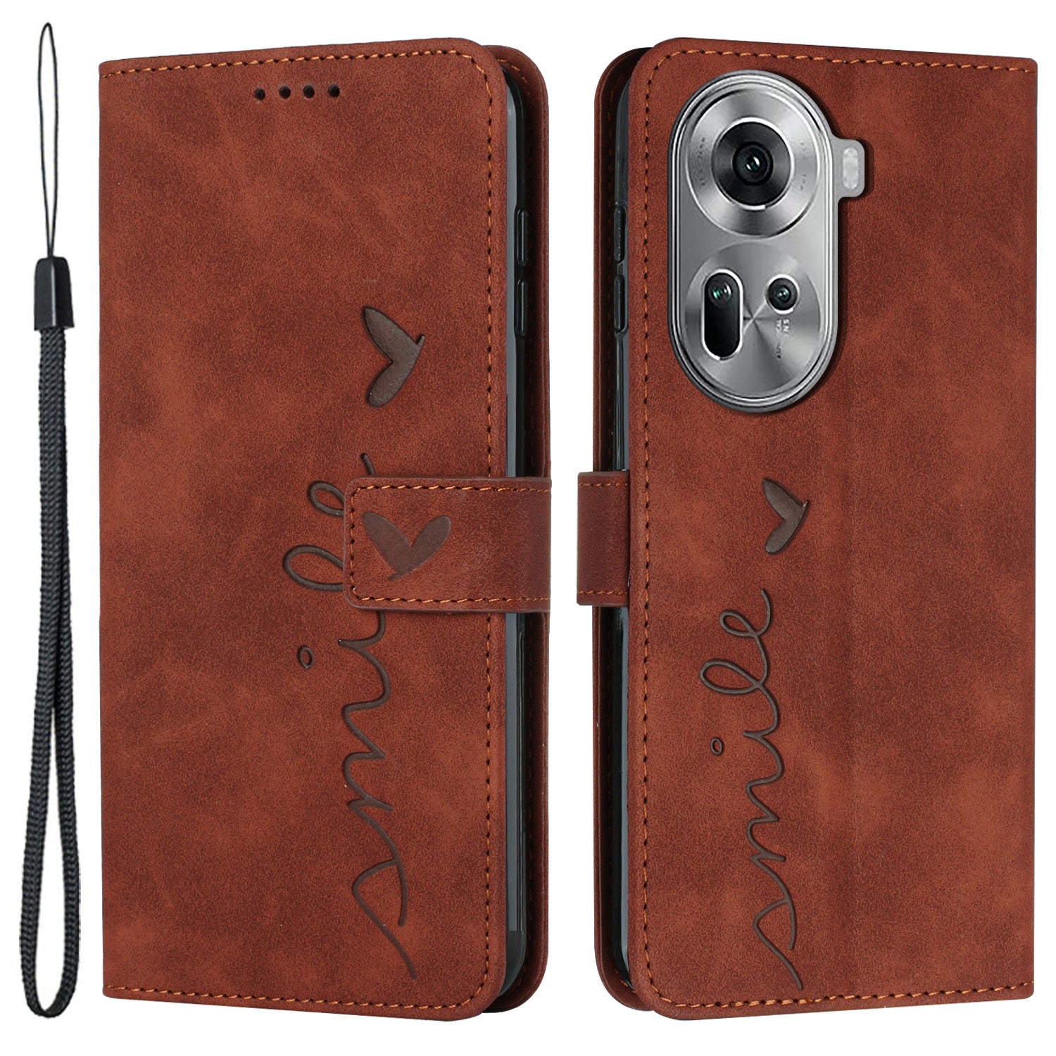 For Oppo Reno11 5G (Global) Case Skin-touch PU Leather Phone Cover with Wrist Strap