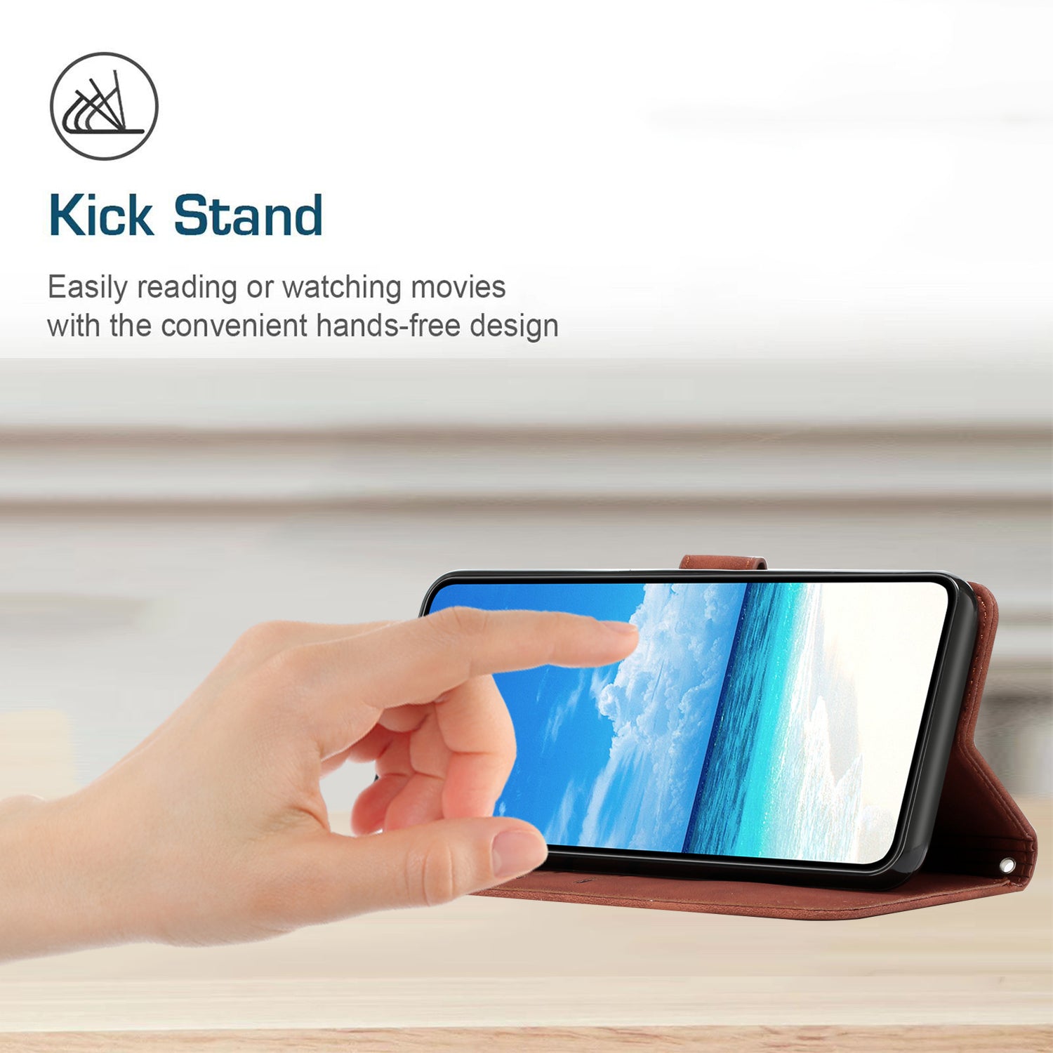 For Oppo Reno11 5G (Global) Case Skin-touch PU Leather Phone Cover with Wrist Strap