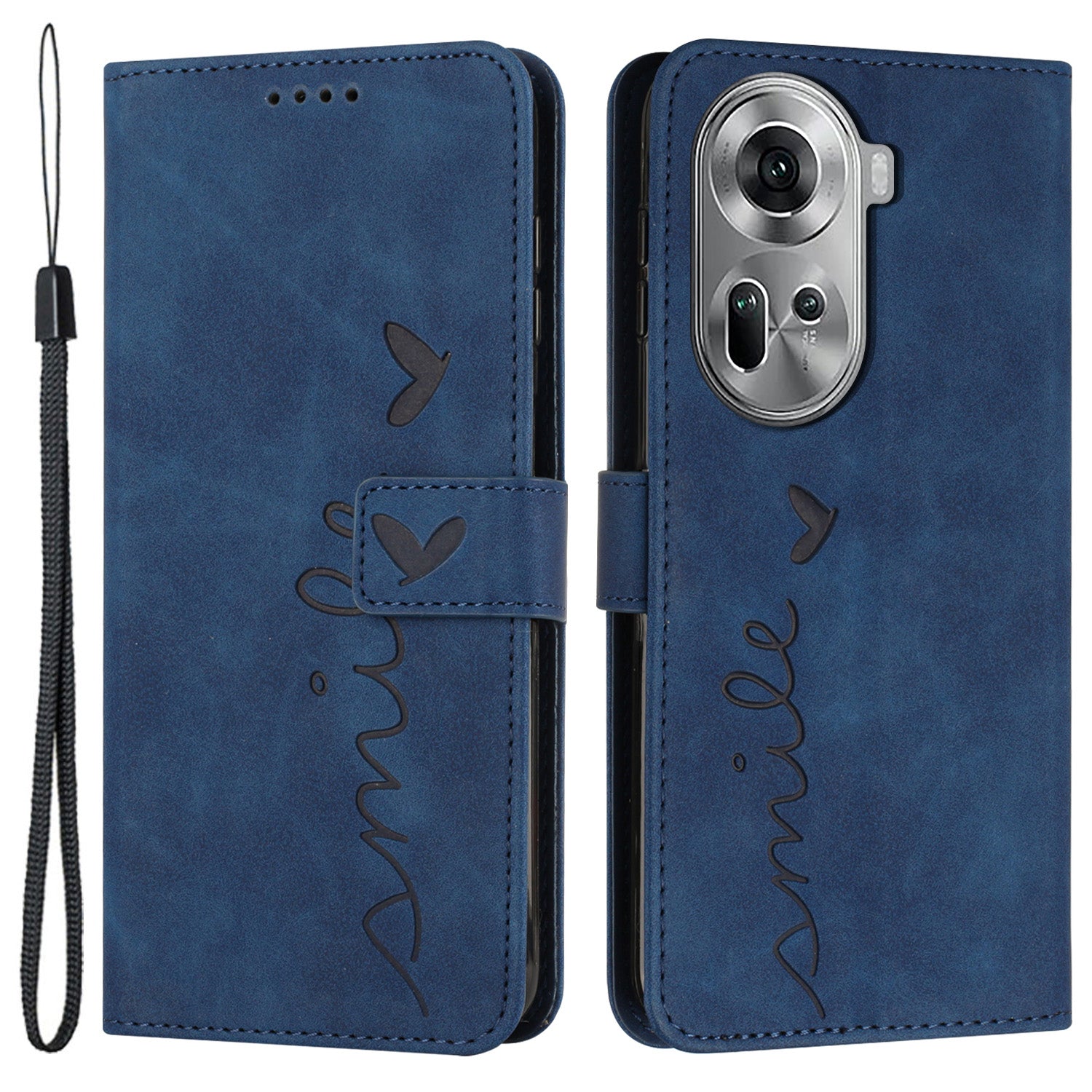 For Oppo Reno11 5G (Global) Case Skin-touch PU Leather Phone Cover with Wrist Strap