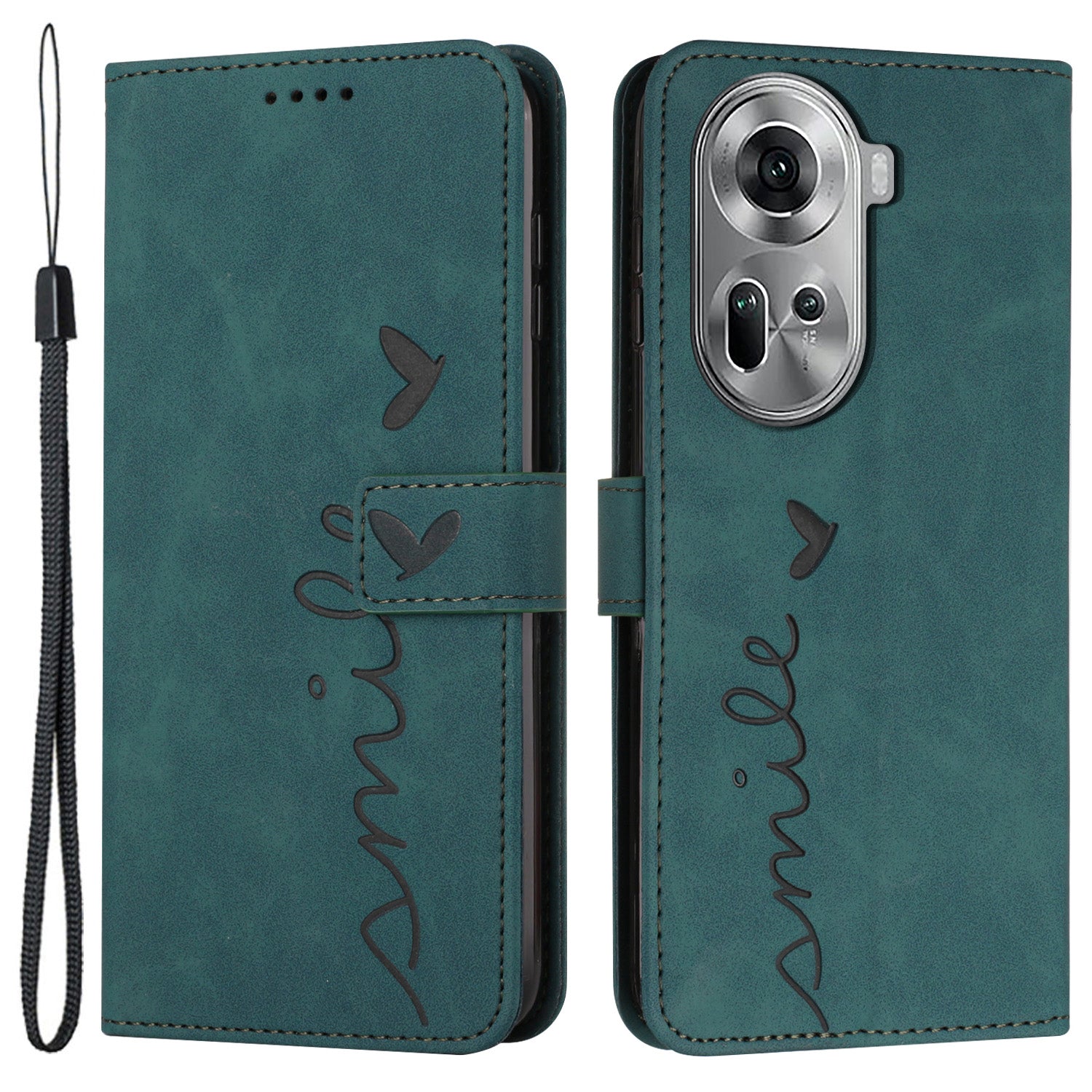 For Oppo Reno11 5G (Global) Case Skin-touch PU Leather Phone Cover with Wrist Strap
