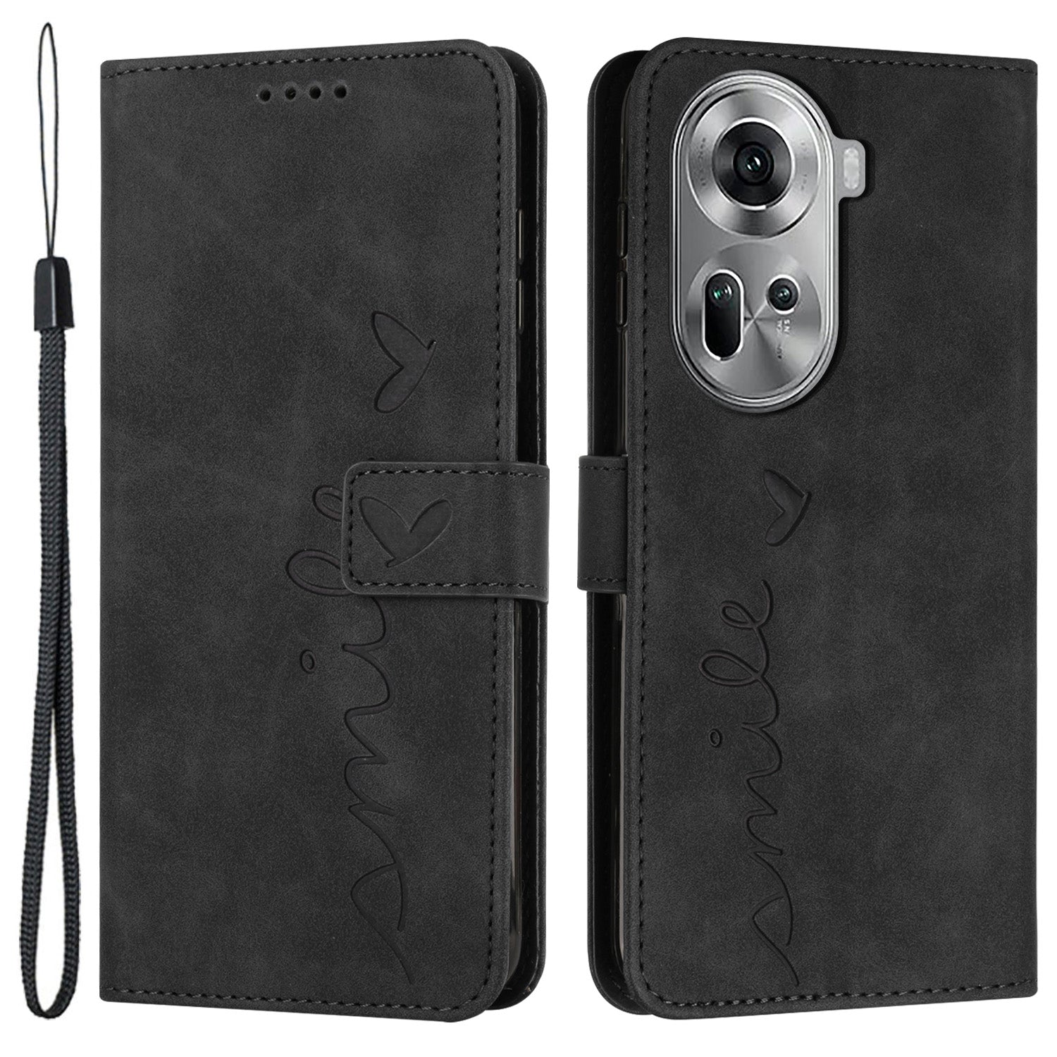 For Oppo Reno11 5G (Global) Case Skin-touch PU Leather Phone Cover with Wrist Strap