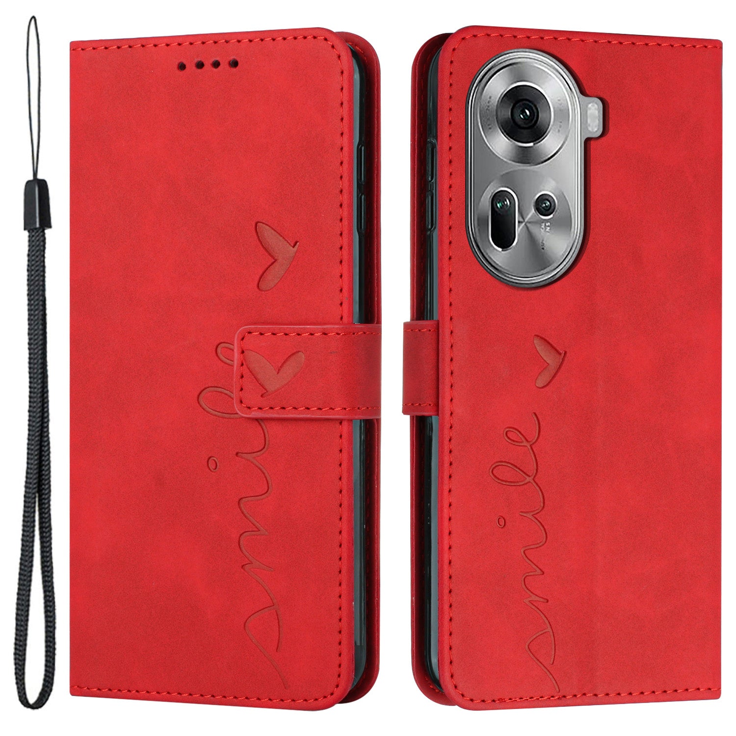 For Oppo Reno11 5G (Global) Case Skin-touch PU Leather Phone Cover with Wrist Strap