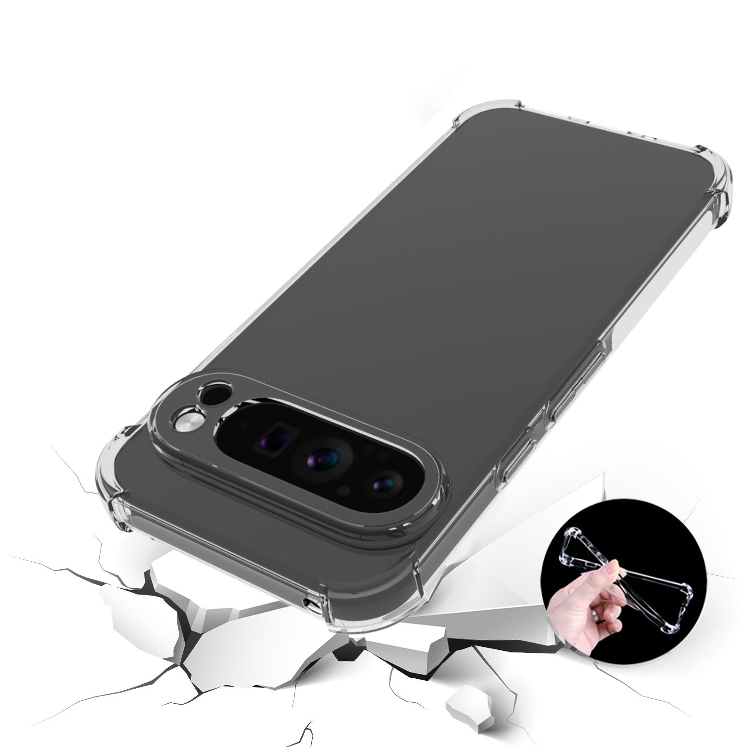 IDEWEI For Google Pixel 9 Pro Clear Case Four Corners Airbag Soft TPU Shockproof Phone Cover