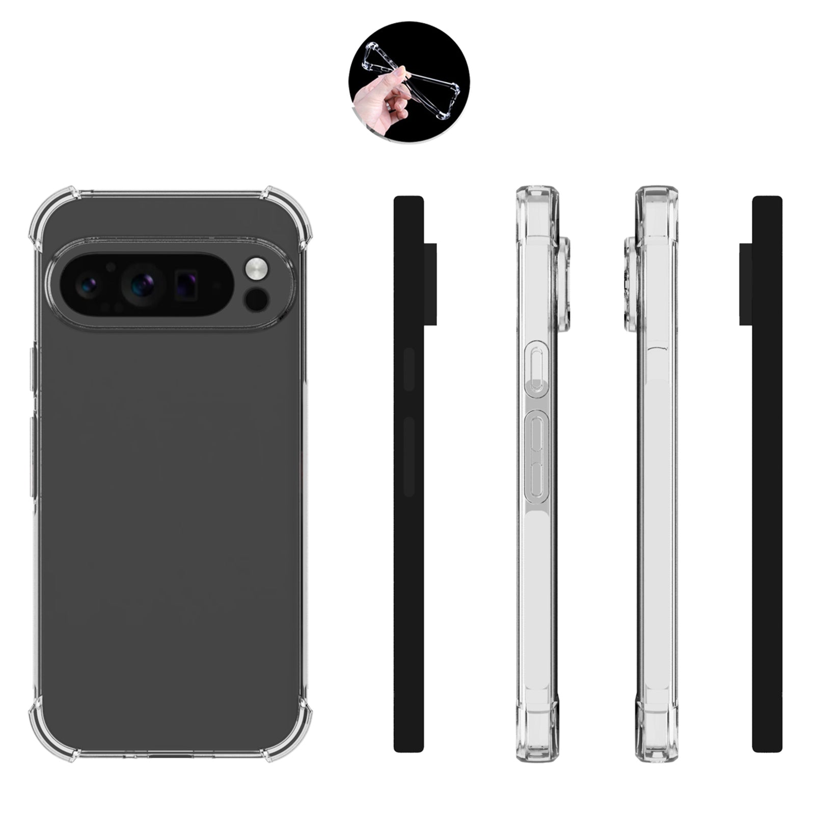 IDEWEI For Google Pixel 9 Pro Clear Case Four Corners Airbag Soft TPU Shockproof Phone Cover