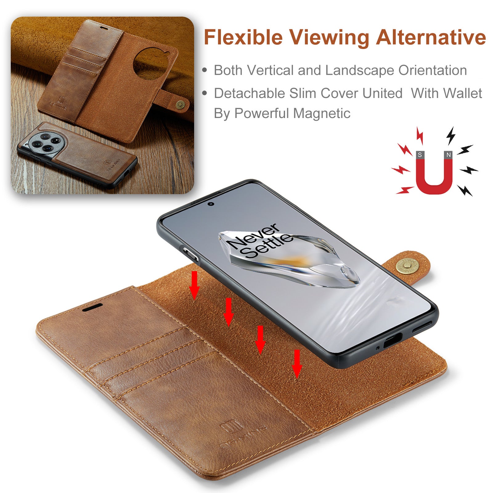 DG.MING for OnePlus 12 5G Case Detachable Split Leather Phone Cover with Stand Wallet