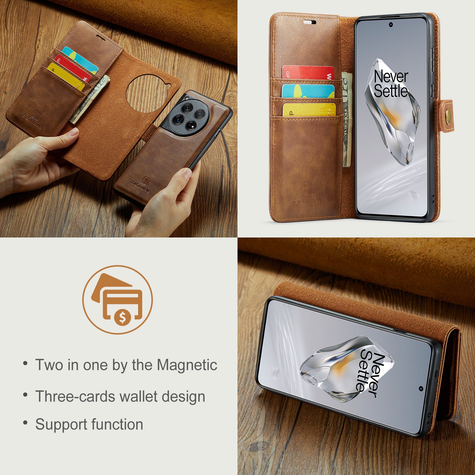 DG.MING for OnePlus 12 5G Case Detachable Split Leather Phone Cover with Stand Wallet