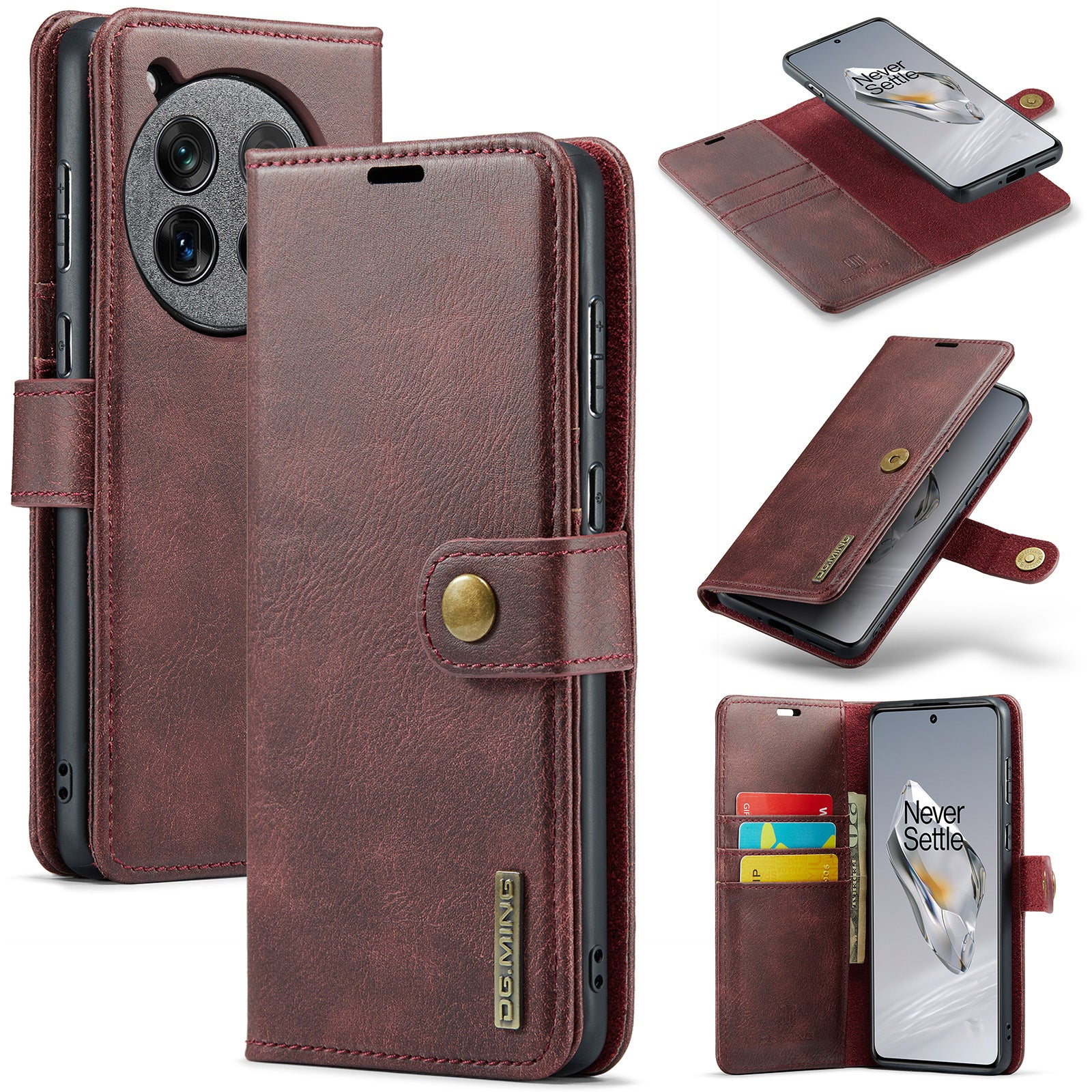 DG.MING for OnePlus 12 5G Case Detachable Split Leather Phone Cover with Stand Wallet