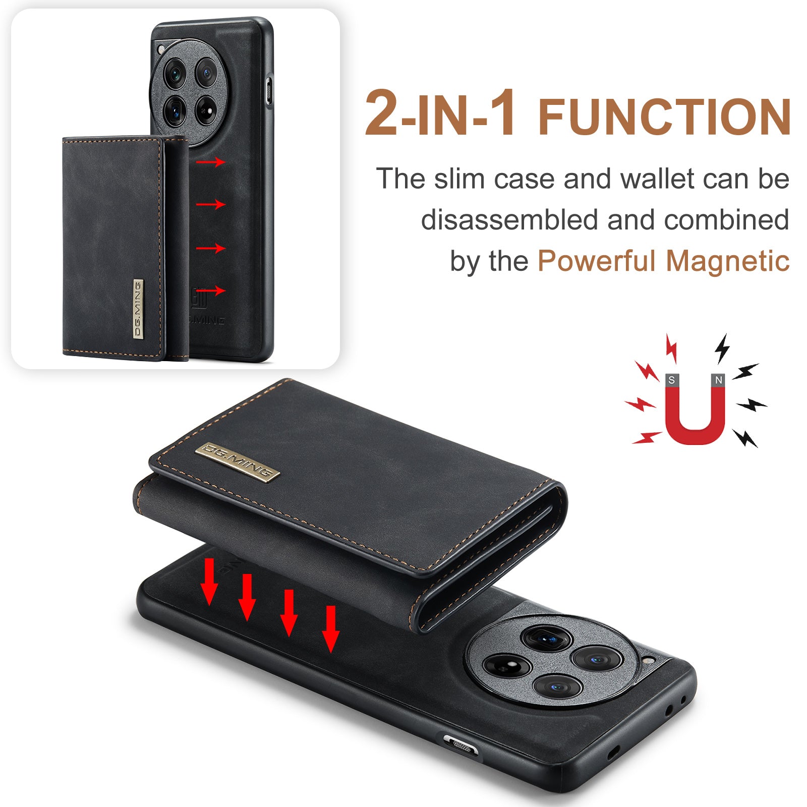 DG.MING M1 Series for OnePlus 12 5G Case Detachable Wallet Phone Cover
