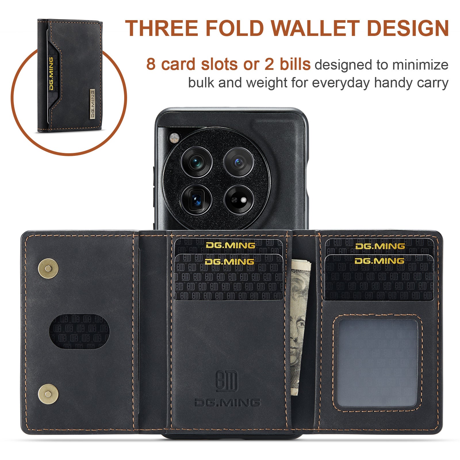 DG.MING M2 Series for OnePlus 12 5G Kickstand Case Detachable Magnetic Wallet Phone Cover
