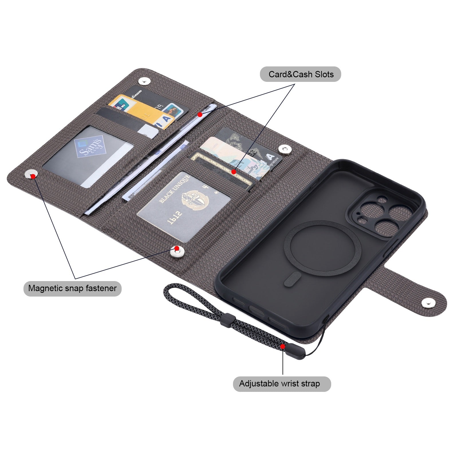 VILI GHA Series For iPhone 15 Pro Max Cell Phone Cases Wallet PU Leather+TPU+PC Cover Compatible with MagSafe