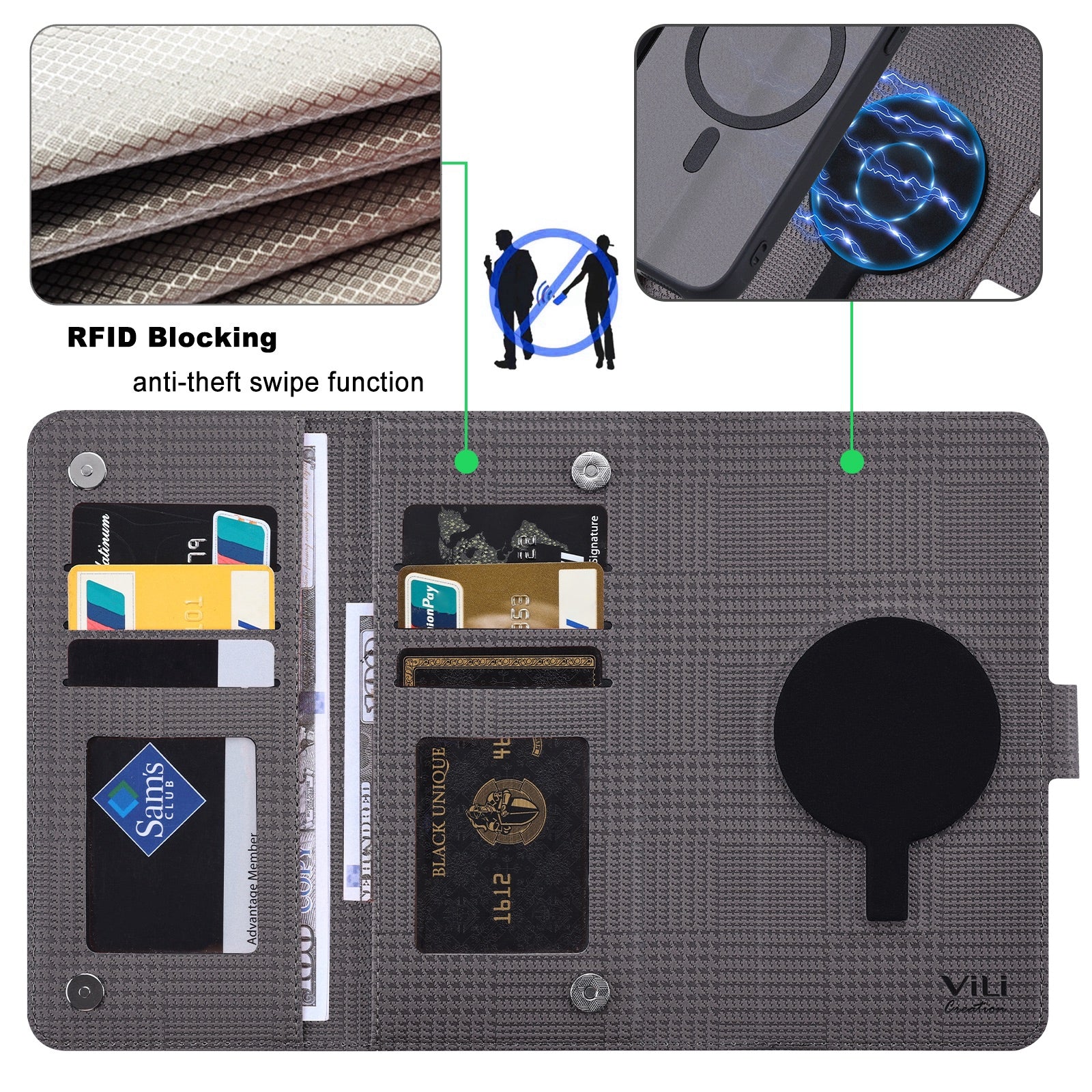 VILI GHA Series For iPhone 15 Pro Max Cell Phone Cases Wallet PU Leather+TPU+PC Cover Compatible with MagSafe