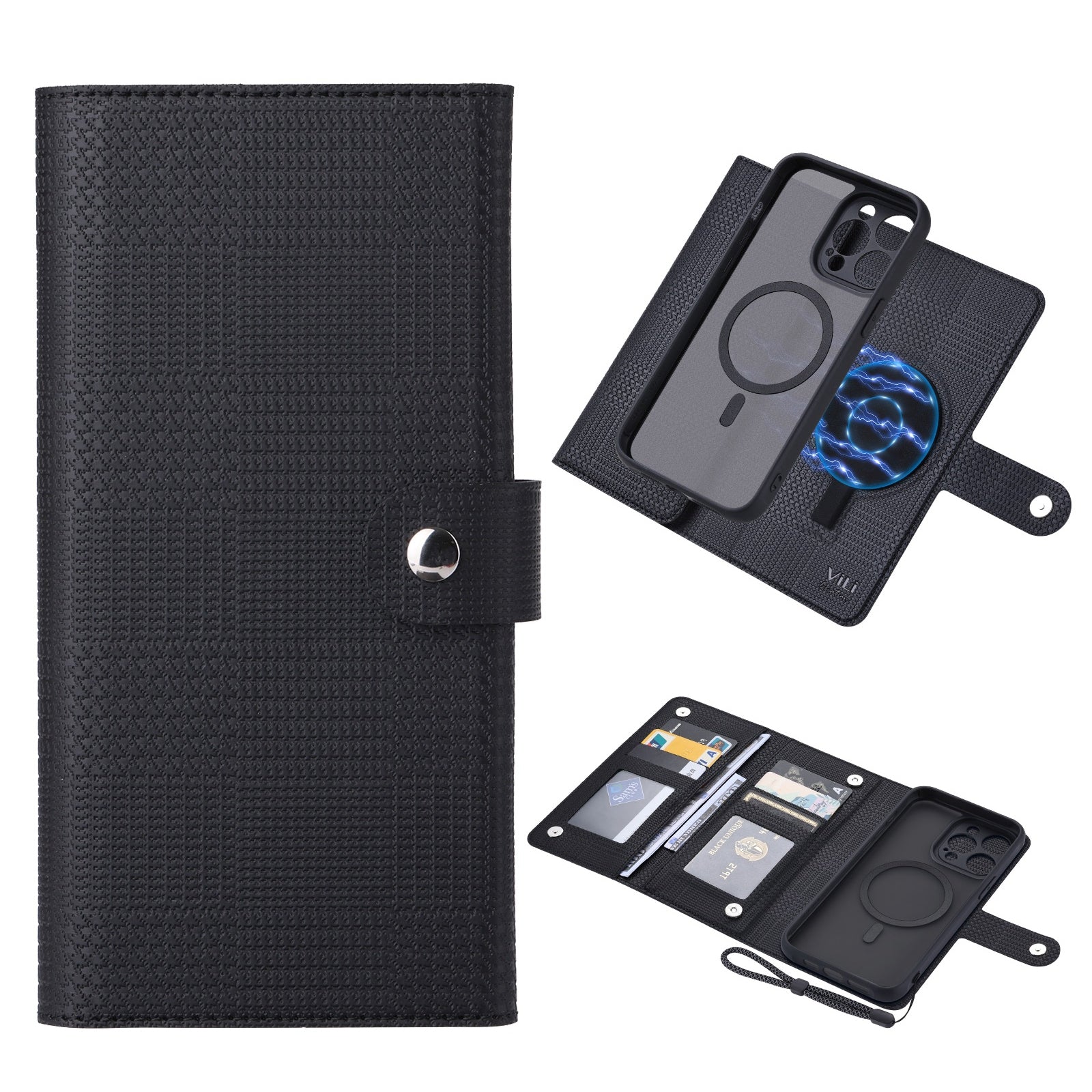 VILI GHA Series For iPhone 15 Pro Max Cell Phone Cases Wallet PU Leather+TPU+PC Cover Compatible with MagSafe