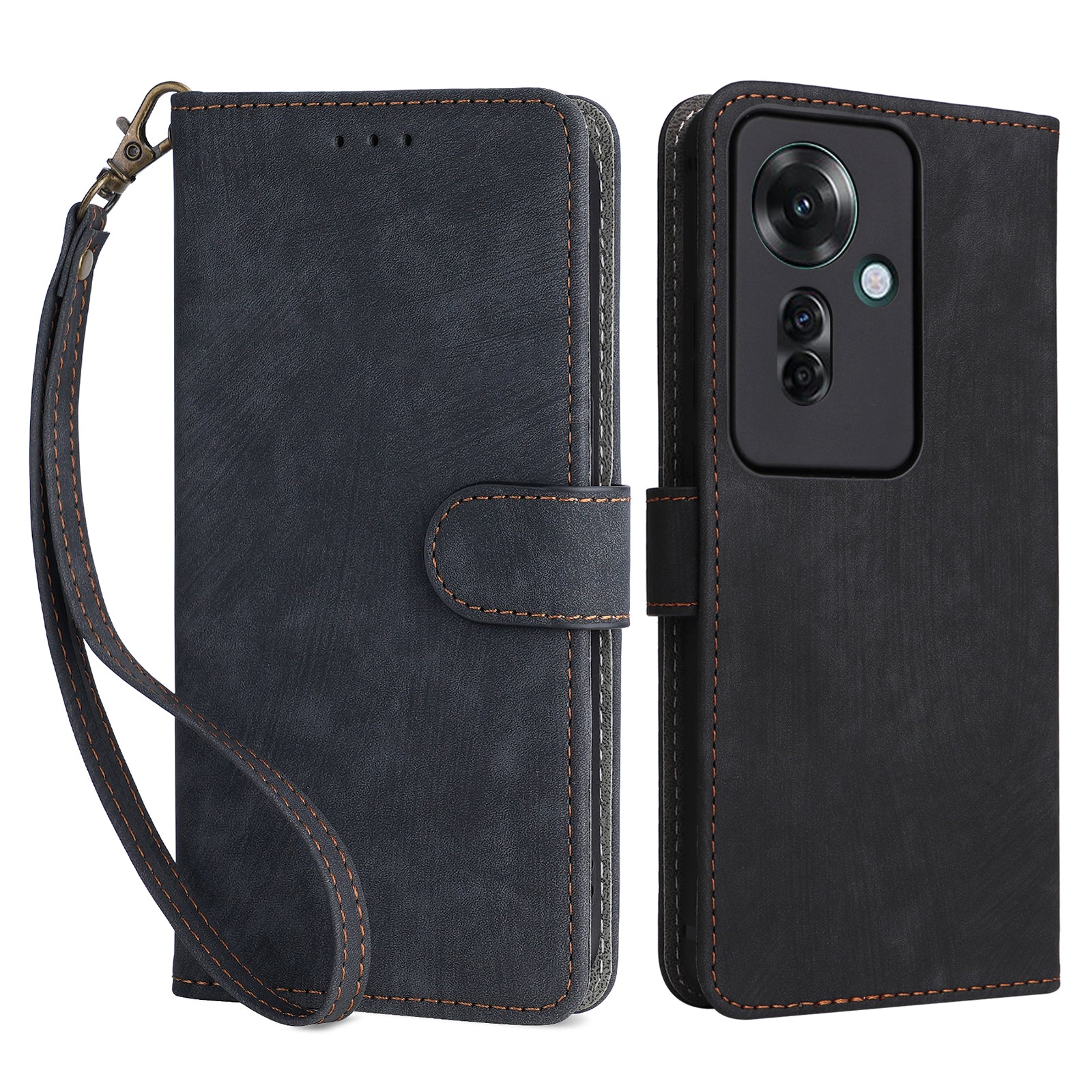 For Oppo Reno11 F 5G / F25 Pro 5G Wallet Case RFID Blocking Phone Cover with Wrist Strap