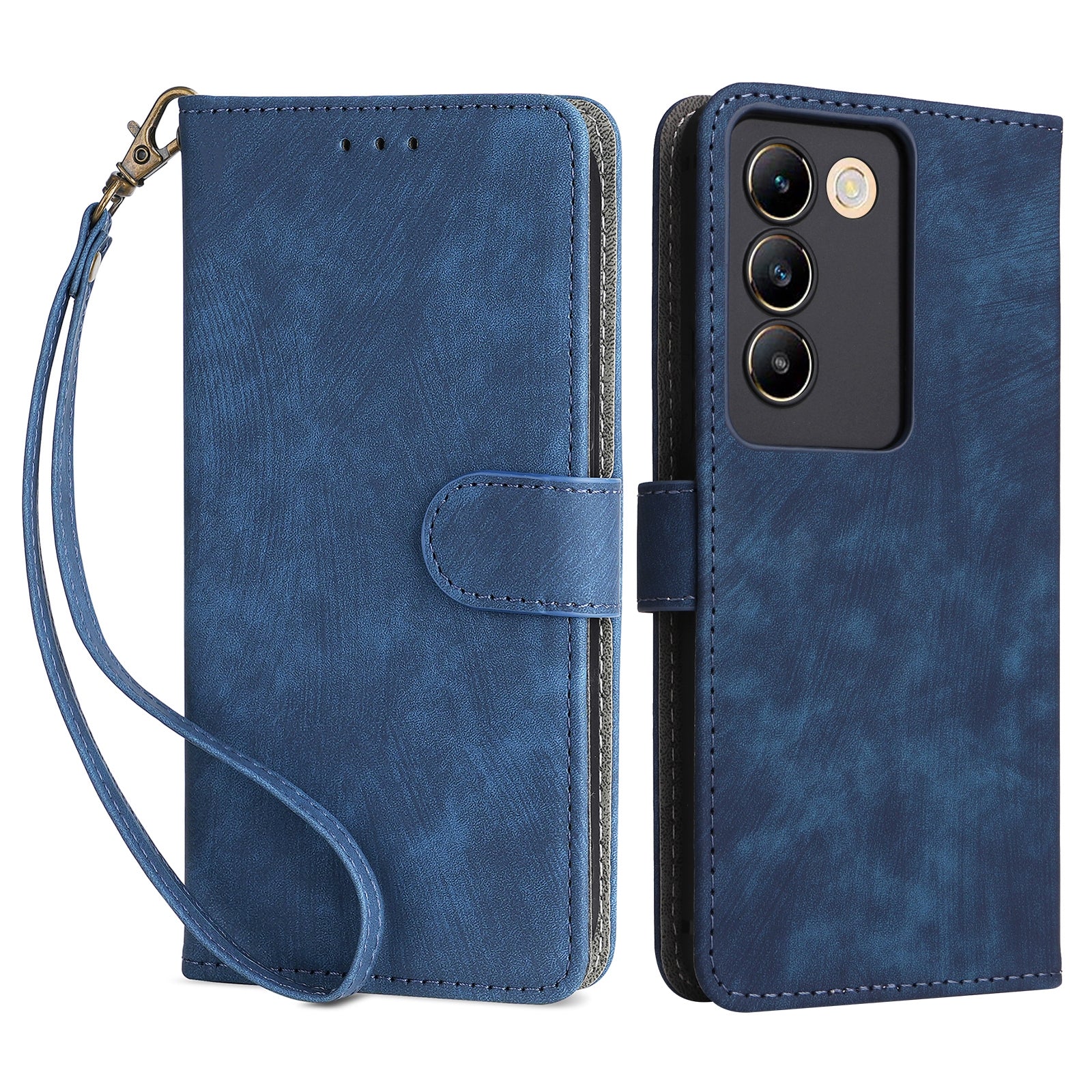 For vivo Y200e 5G /  V40 SE 5G /  Y100 5G (Indonesia) /  V30 Lite 4G /  T3 5G Case RFID Blocking PU Leather Stand Cover with Wrist Strap