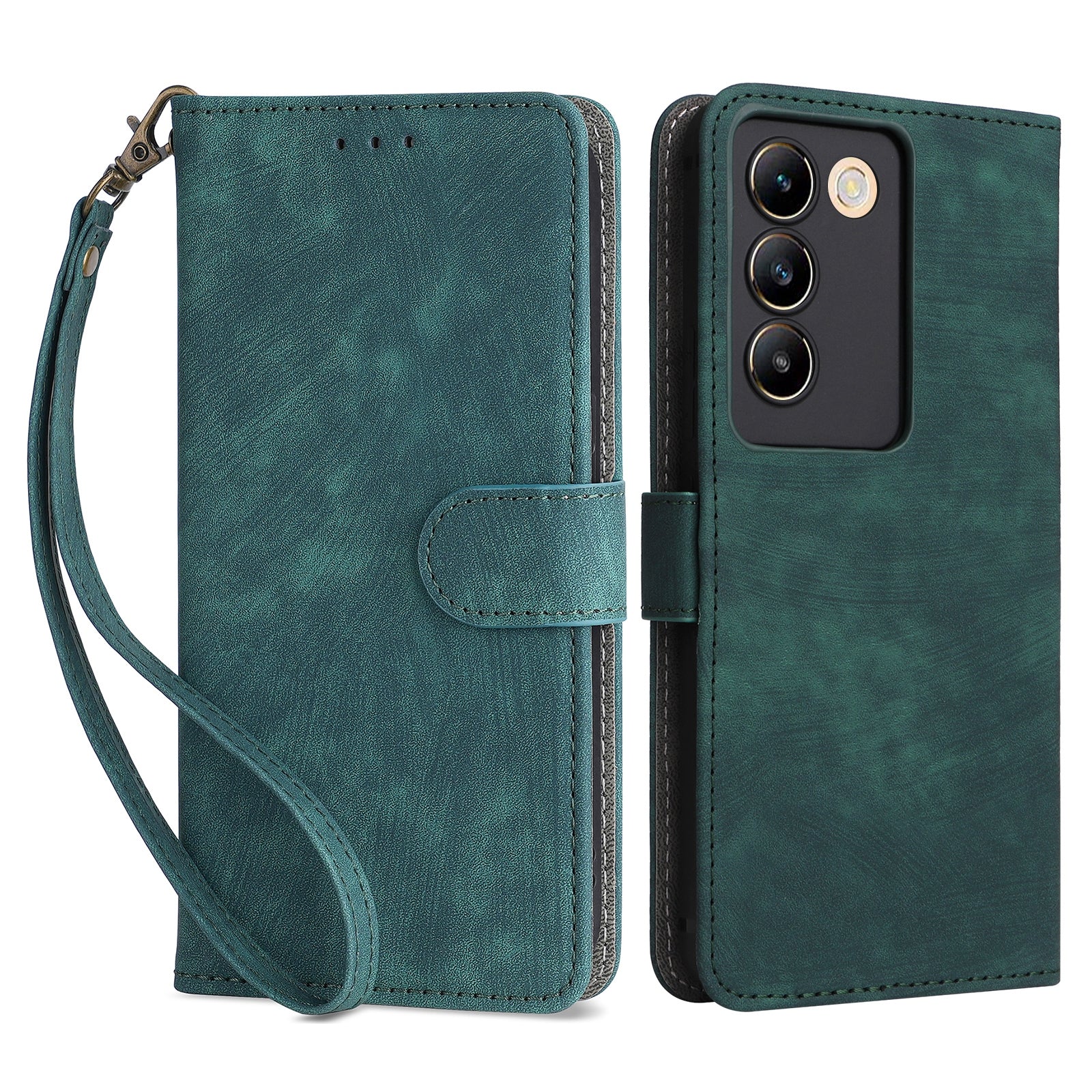 For vivo Y200e 5G /  V40 SE 5G /  Y100 5G (Indonesia) /  V30 Lite 4G /  T3 5G Case RFID Blocking PU Leather Stand Cover with Wrist Strap