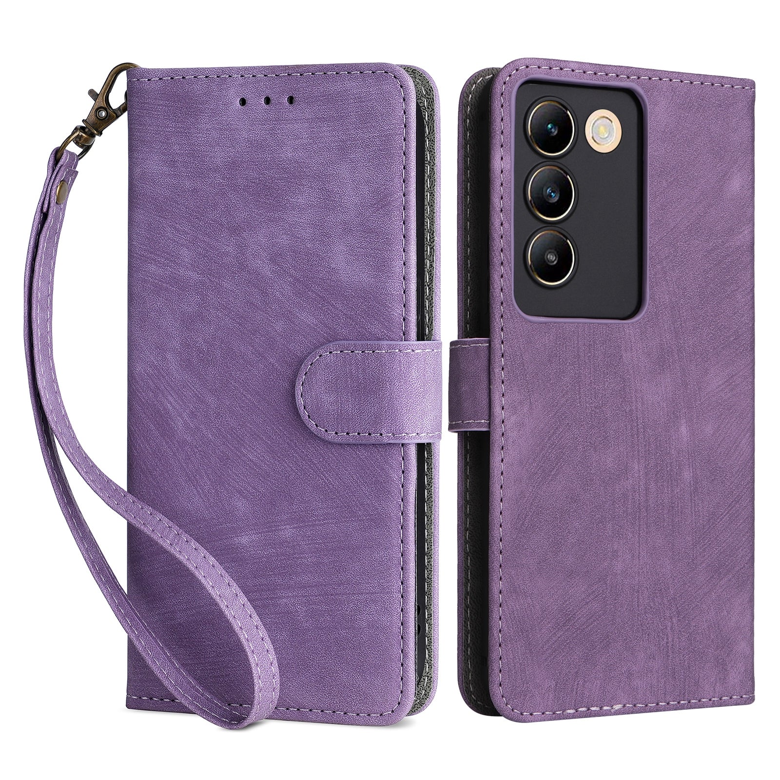For vivo Y200e 5G /  V40 SE 5G /  Y100 5G (Indonesia) /  V30 Lite 4G /  T3 5G Case RFID Blocking PU Leather Stand Cover with Wrist Strap