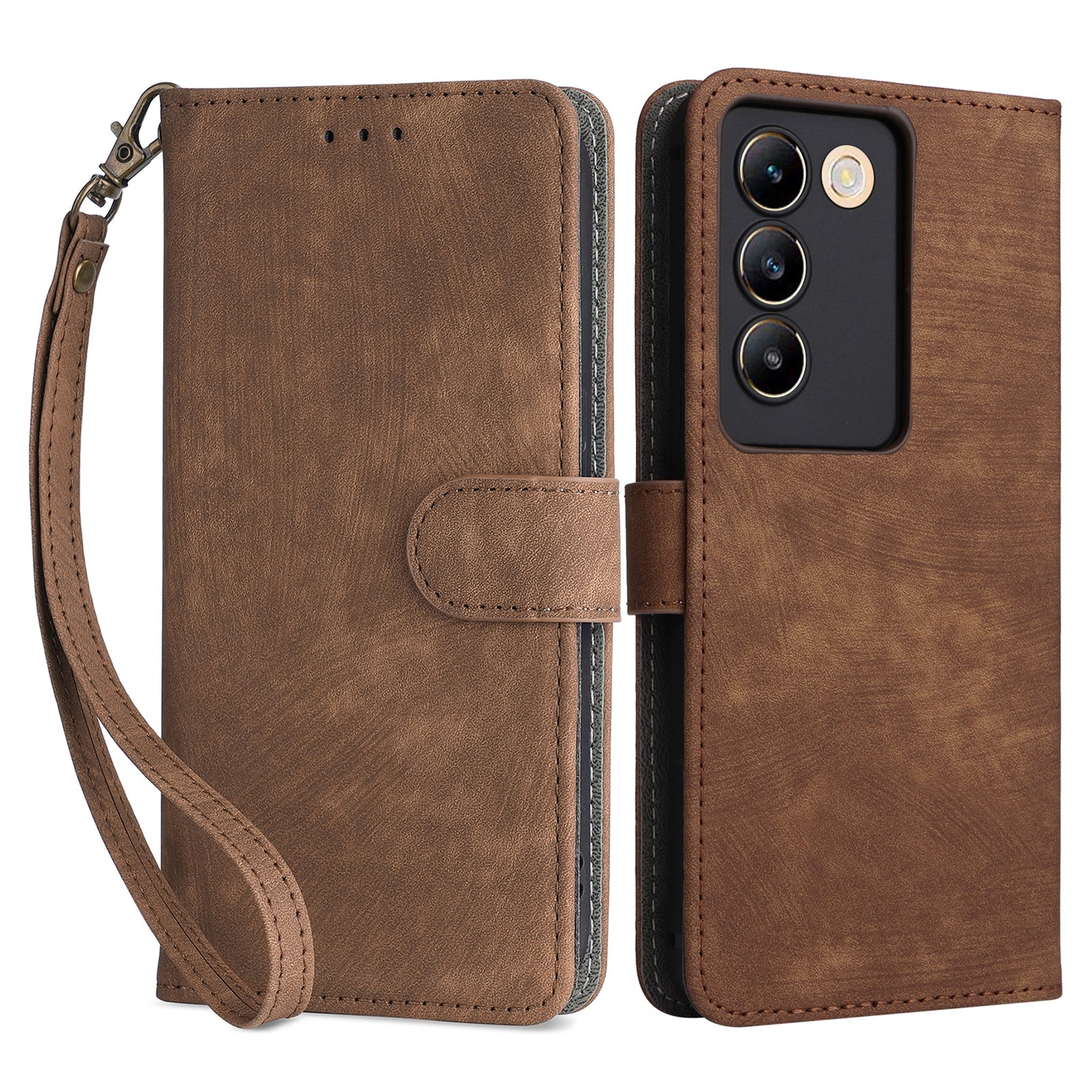 For vivo Y200e 5G /  V40 SE 5G /  Y100 5G (Indonesia) /  V30 Lite 4G /  T3 5G Case RFID Blocking PU Leather Stand Cover with Wrist Strap