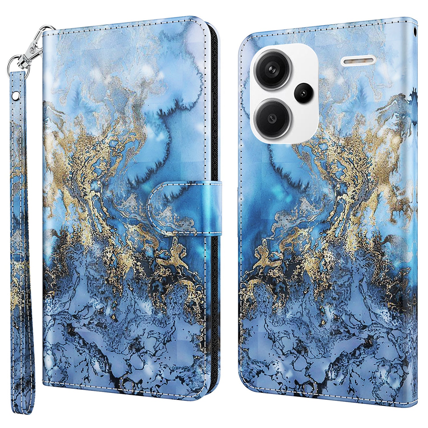 For Xiaomi Redmi Note 13 Pro+ 5G Case 3D Pattern Printing Leather Phone Cover with Hand Strap