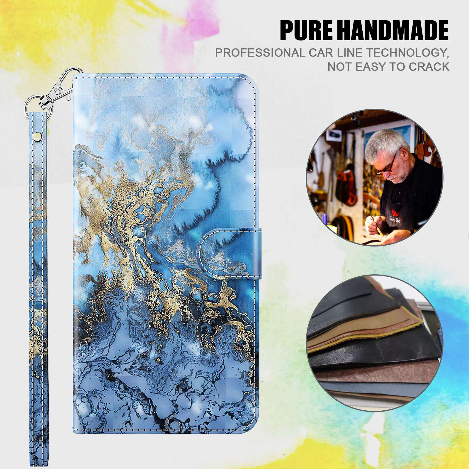 For Xiaomi Redmi Note 13 Pro+ 5G Case 3D Pattern Printing Leather Phone Cover with Hand Strap