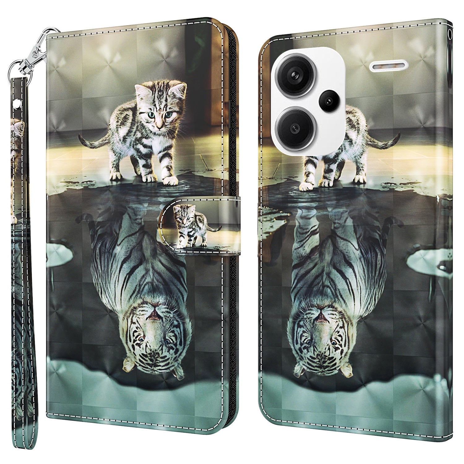 For Xiaomi Redmi Note 13 Pro+ 5G Case 3D Pattern Printing Leather Phone Cover with Hand Strap