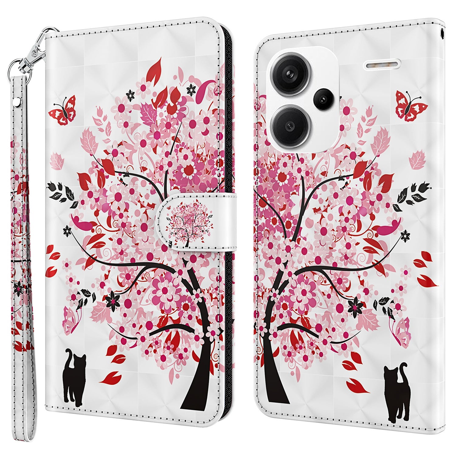 For Xiaomi Redmi Note 13 Pro+ 5G Case 3D Pattern Printing Leather Phone Cover with Hand Strap