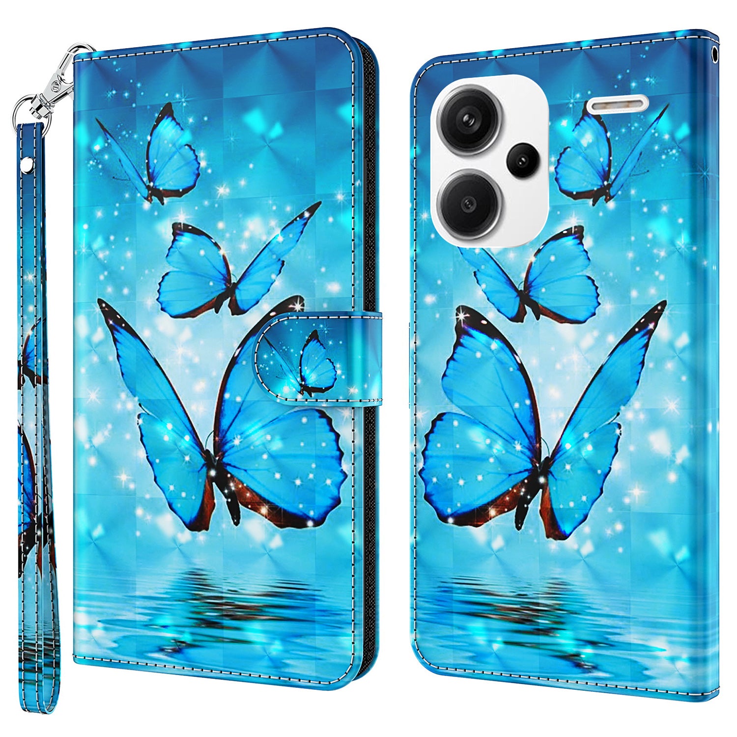 For Xiaomi Redmi Note 13 Pro+ 5G Case 3D Pattern Printing Leather Phone Cover with Hand Strap