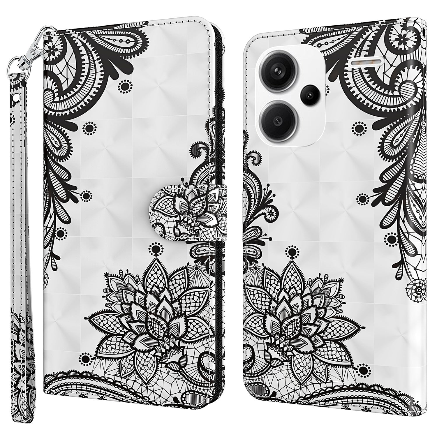 For Xiaomi Redmi Note 13 Pro+ 5G Case 3D Pattern Printing Leather Phone Cover with Hand Strap