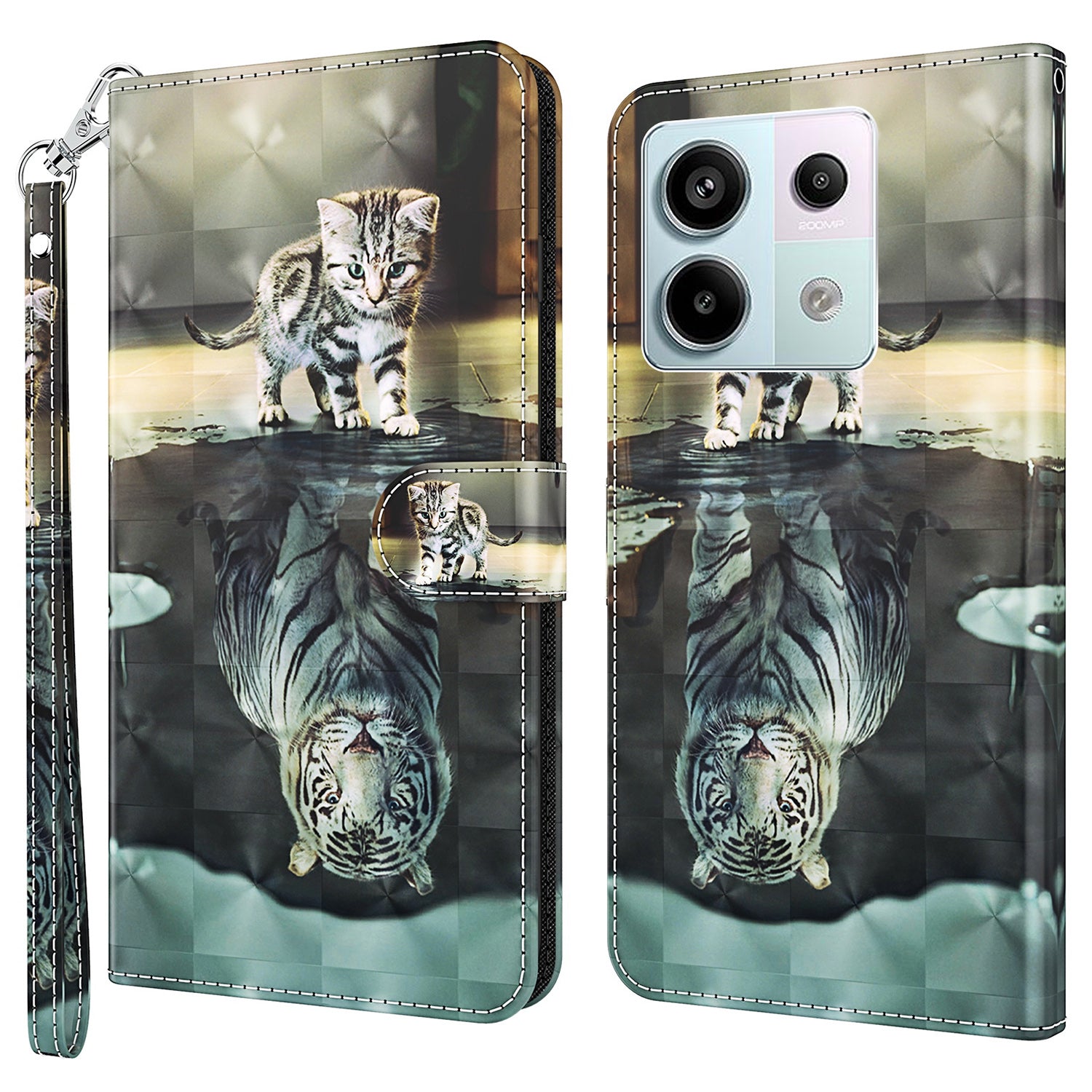 For Xiaomi Redmi Note 13 Pro 5G / Poco X6 5G Case with Hand Strap 3D Pattern Printing Leather Phone Cover