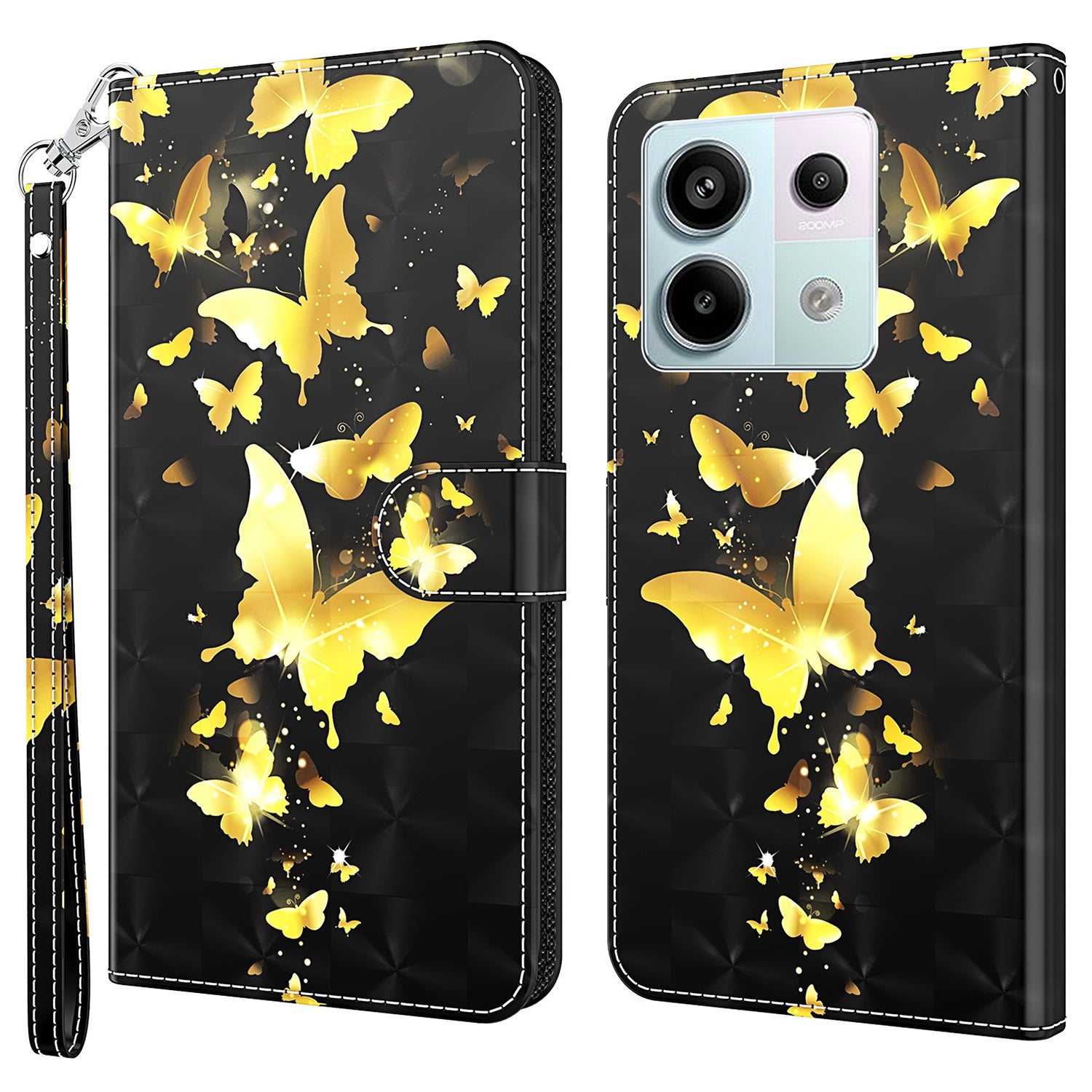 For Xiaomi Redmi Note 13 Pro 5G / Poco X6 5G Case with Hand Strap 3D Pattern Printing Leather Phone Cover