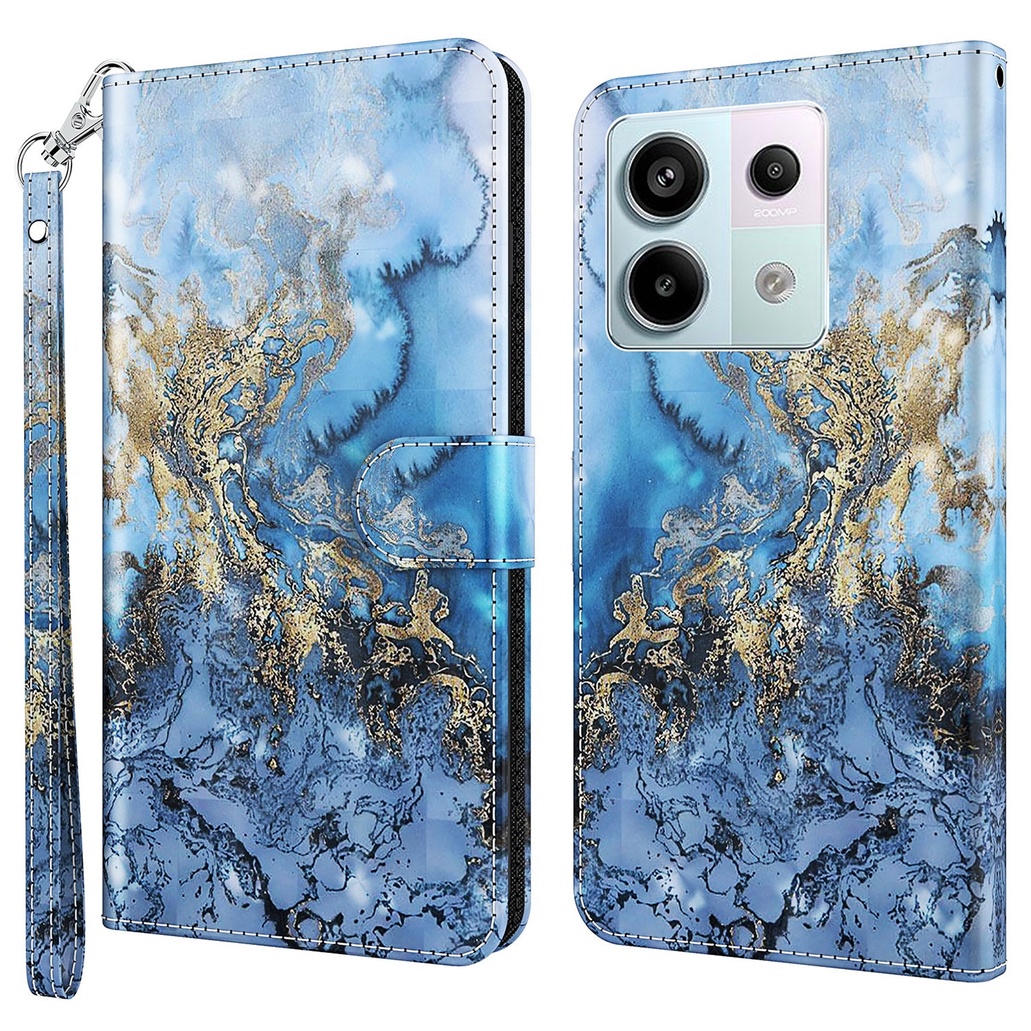 For Xiaomi Redmi Note 13 Pro 5G / Poco X6 5G Case with Hand Strap 3D Pattern Printing Leather Phone Cover