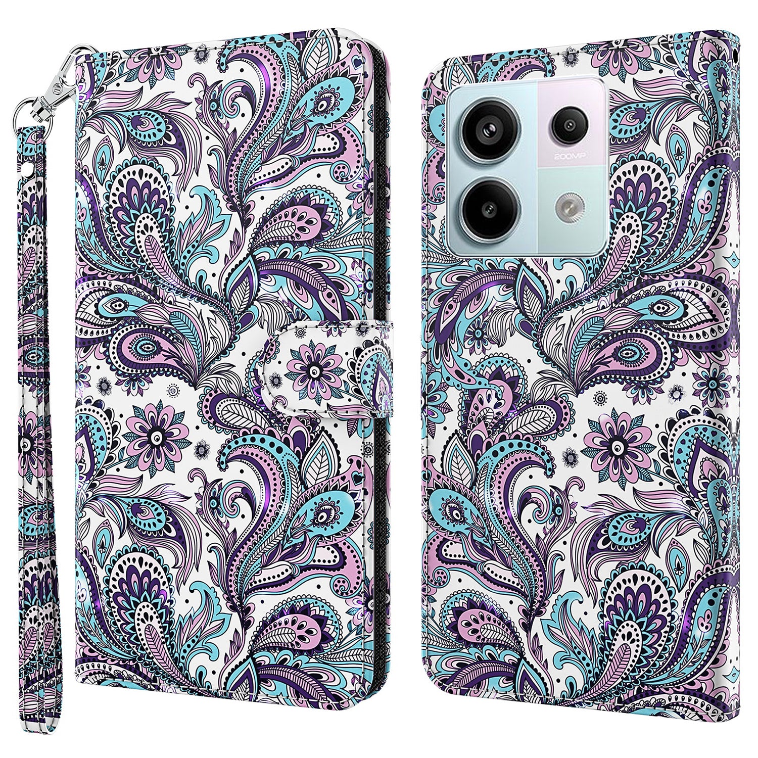 For Xiaomi Redmi Note 13 Pro 5G / Poco X6 5G Case with Hand Strap 3D Pattern Printing Leather Phone Cover
