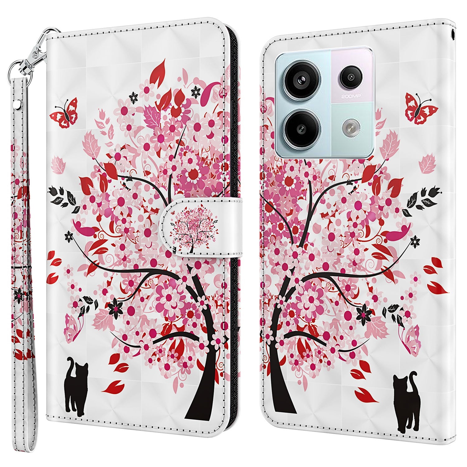 For Xiaomi Redmi Note 13 Pro 5G / Poco X6 5G Case with Hand Strap 3D Pattern Printing Leather Phone Cover