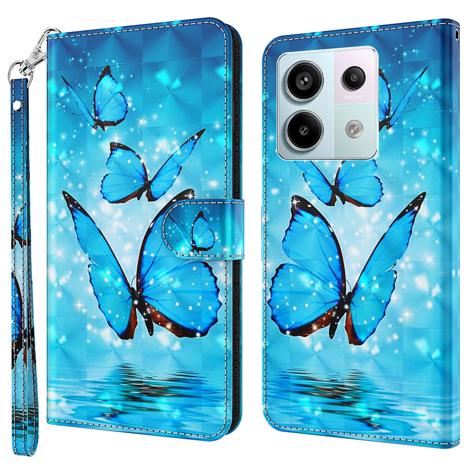 For Xiaomi Redmi Note 13 Pro 5G / Poco X6 5G Case with Hand Strap 3D Pattern Printing Leather Phone Cover