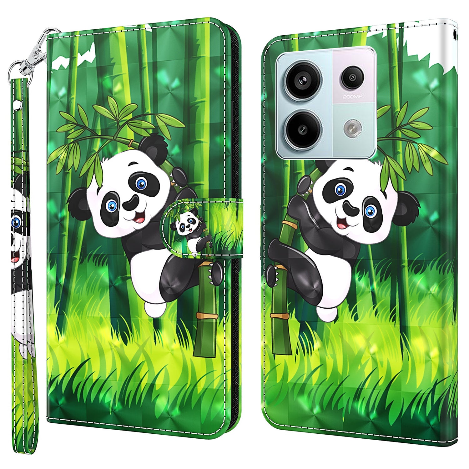 For Xiaomi Redmi Note 13 Pro 5G / Poco X6 5G Case with Hand Strap 3D Pattern Printing Leather Phone Cover