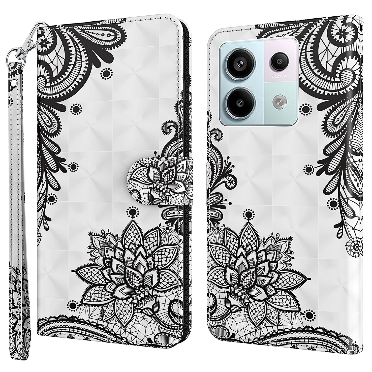 For Xiaomi Redmi Note 13 Pro 5G / Poco X6 5G Case with Hand Strap 3D Pattern Printing Leather Phone Cover