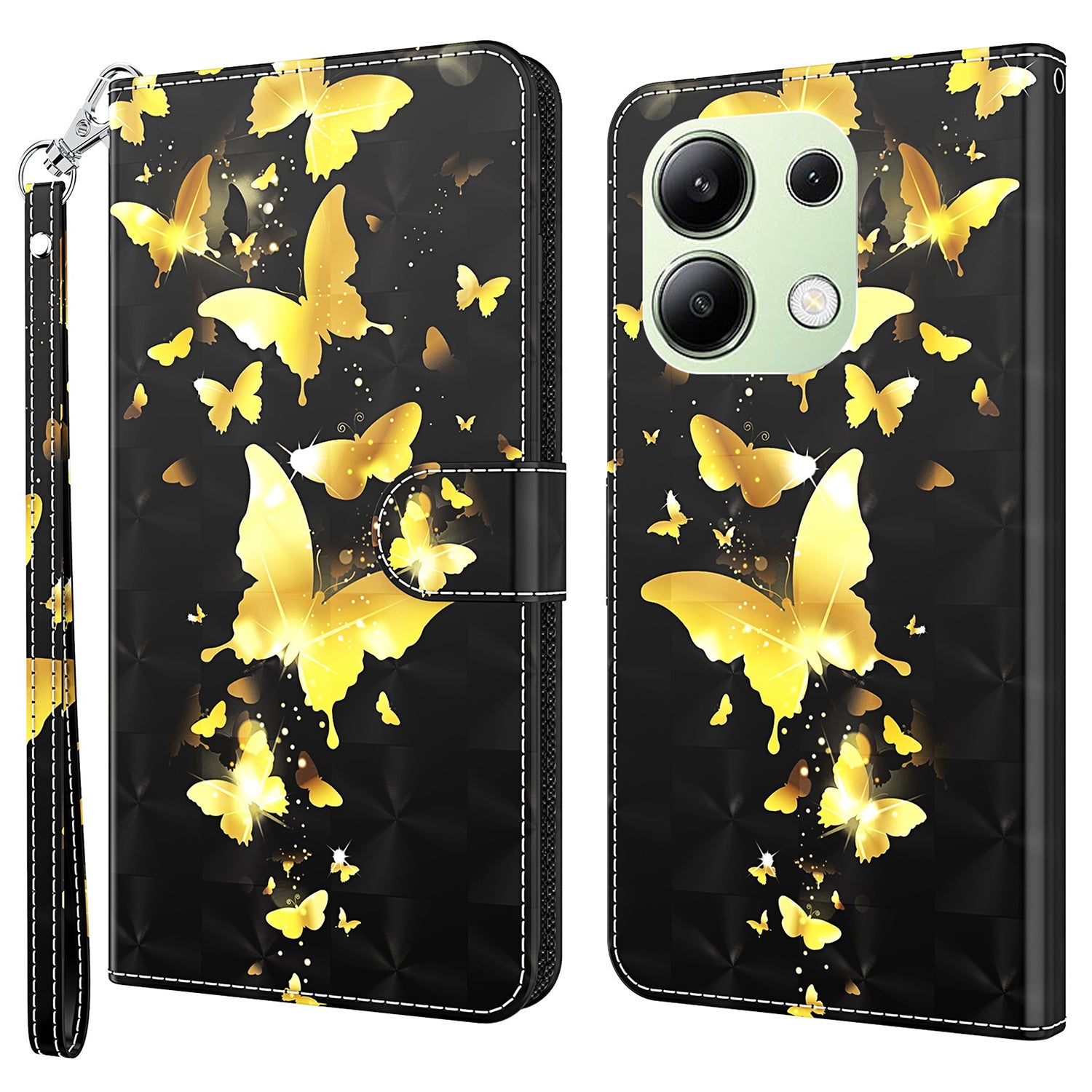 For Xiaomi Redmi Note 13 4G Phone Case 3D Pattern Printing Leather Flip Cover with Hand Strap