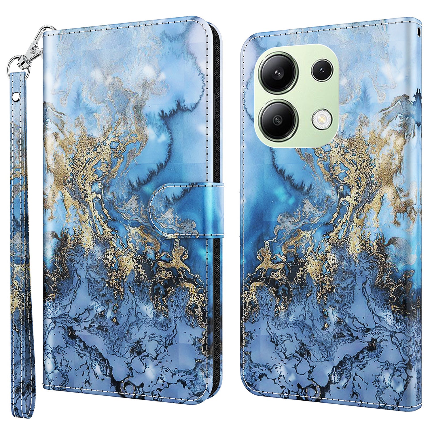 For Xiaomi Redmi Note 13 4G Phone Case 3D Pattern Printing Leather Flip Cover with Hand Strap