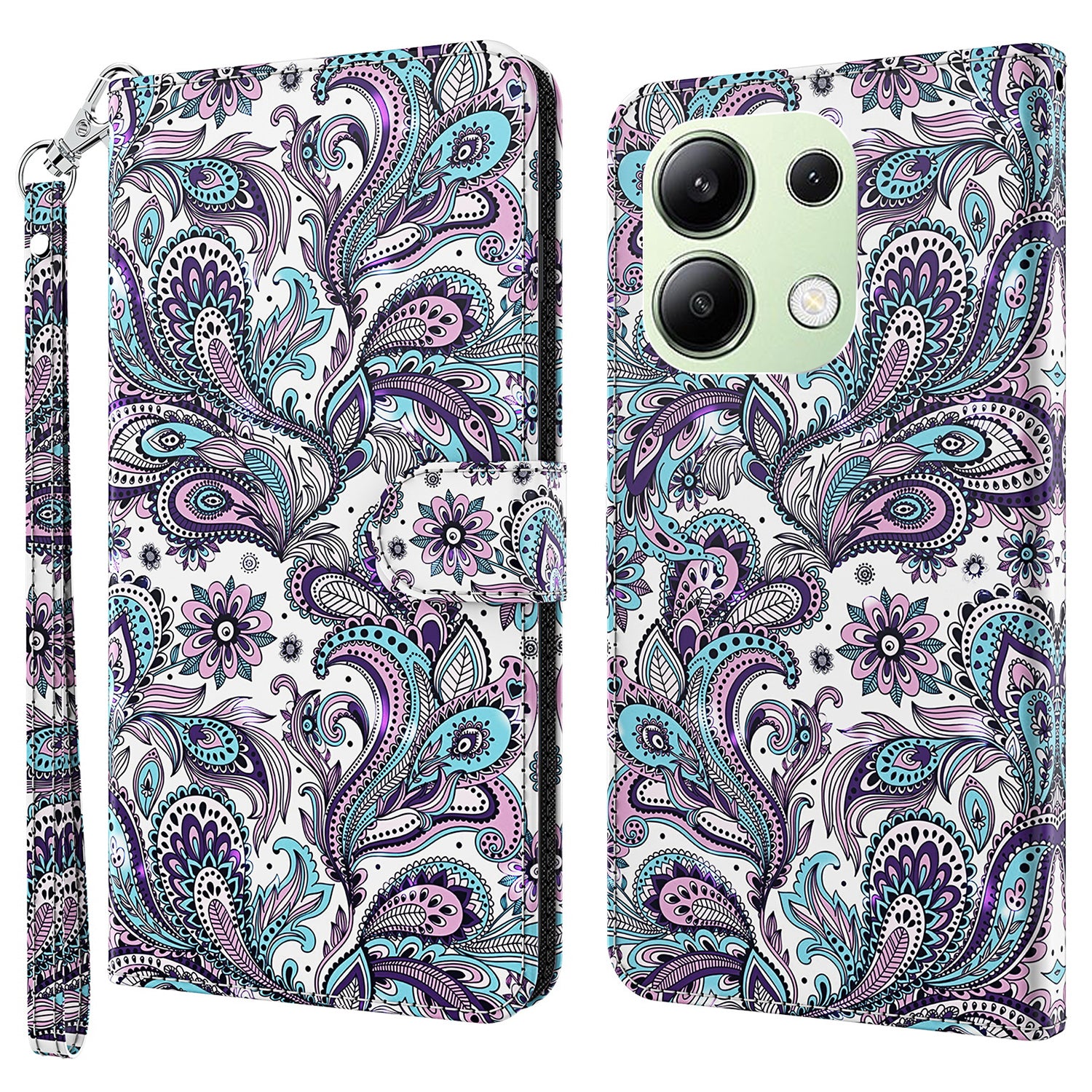 For Xiaomi Redmi Note 13 4G Phone Case 3D Pattern Printing Leather Flip Cover with Hand Strap