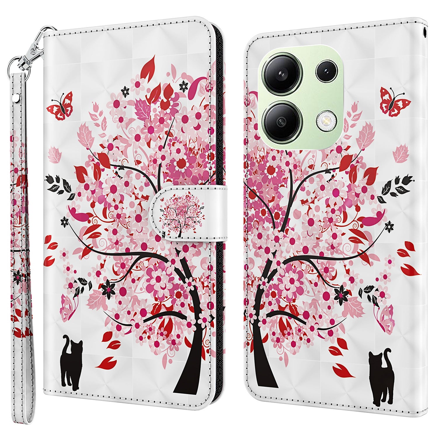 For Xiaomi Redmi Note 13 4G Phone Case 3D Pattern Printing Leather Flip Cover with Hand Strap