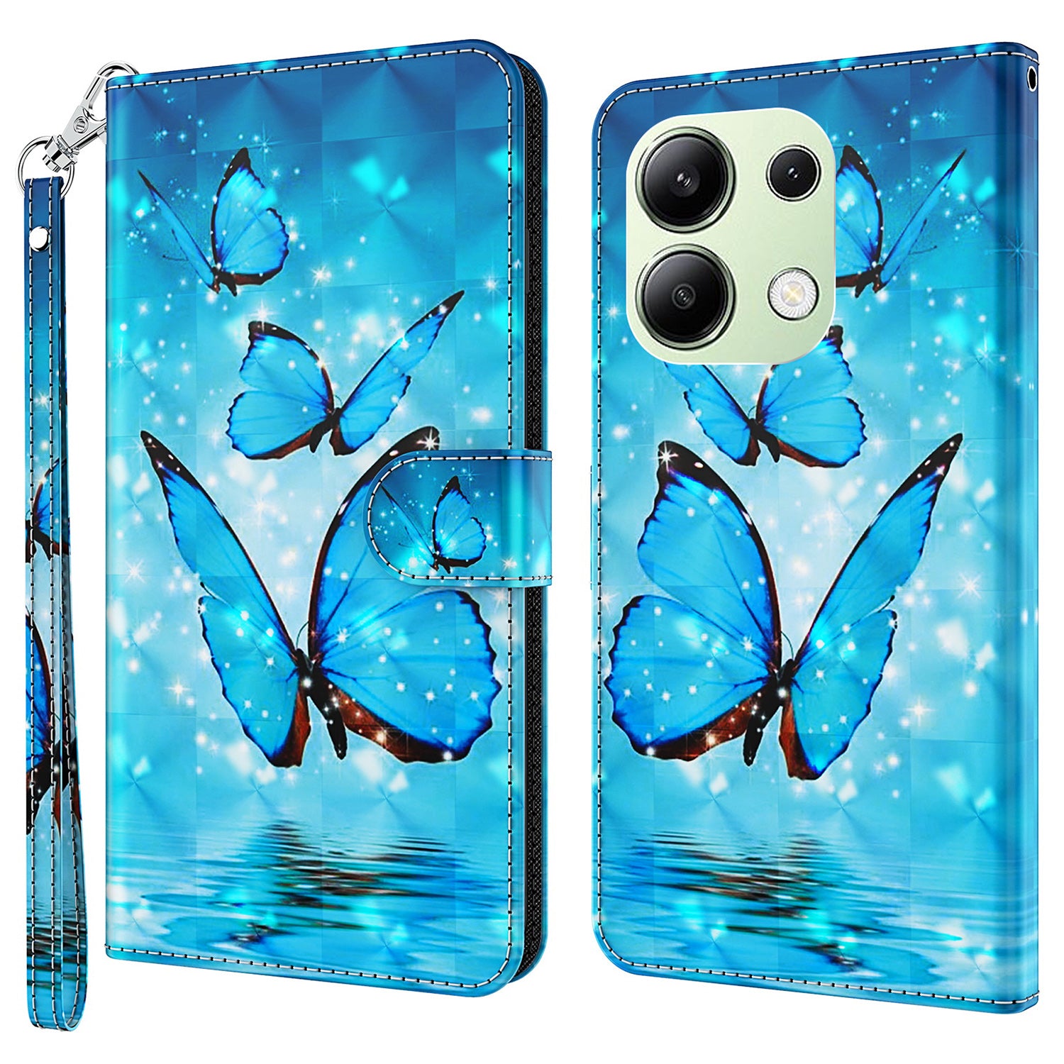For Xiaomi Redmi Note 13 4G Phone Case 3D Pattern Printing Leather Flip Cover with Hand Strap